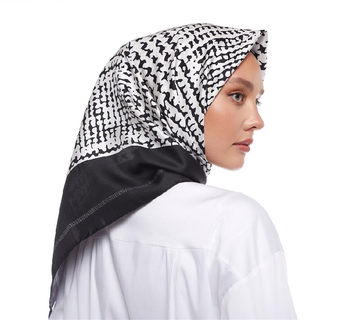 İpekevi Tweed Ekose Tivil İpek Eşarp 1148-Siyah Beyaz