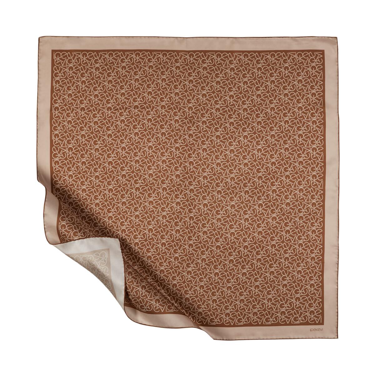İpekevi Typo Monogram Tivil İpek Eşarp-Camel
