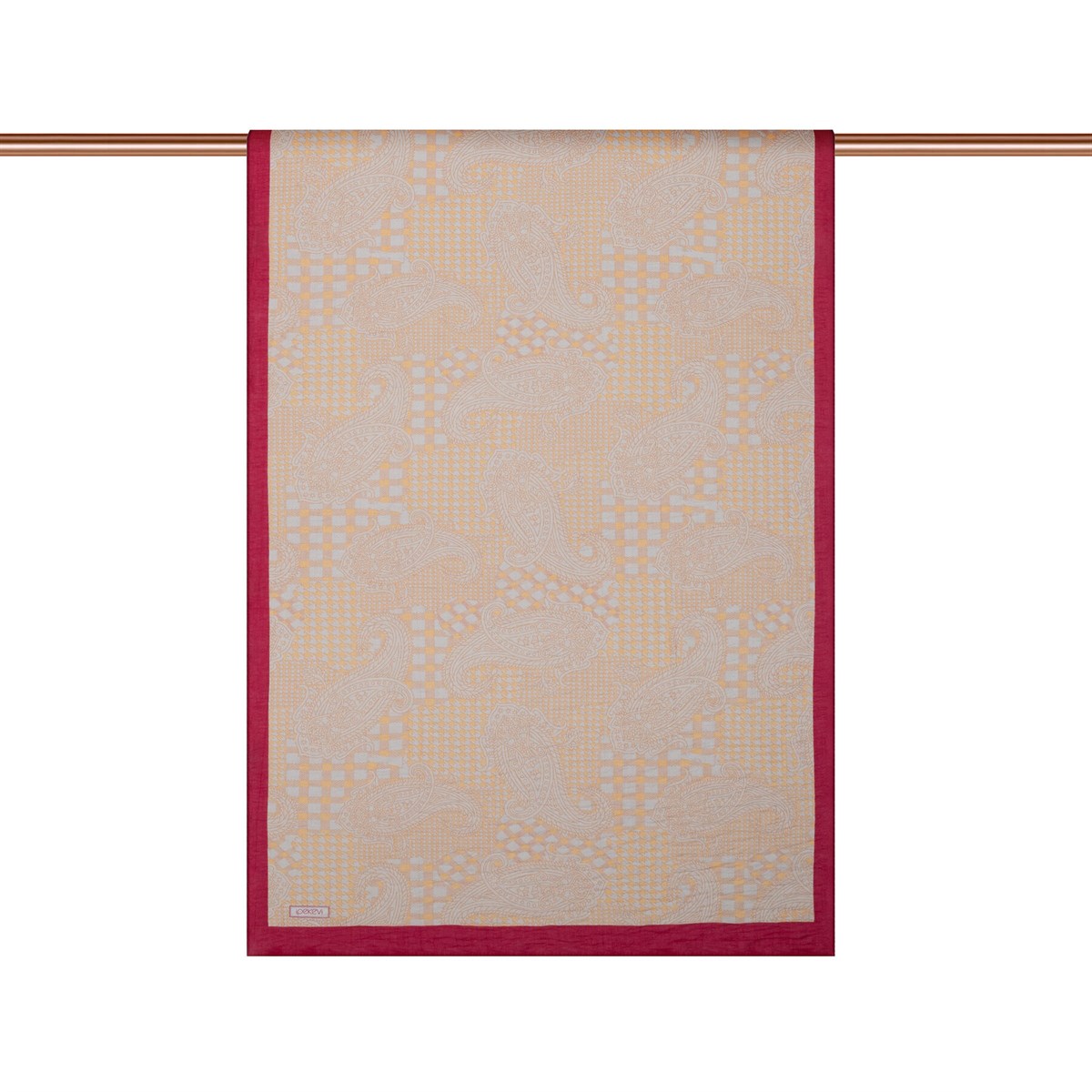 İpekevi Yamalı Paisley Desenli Tensel Şal 02375-Bej Gold