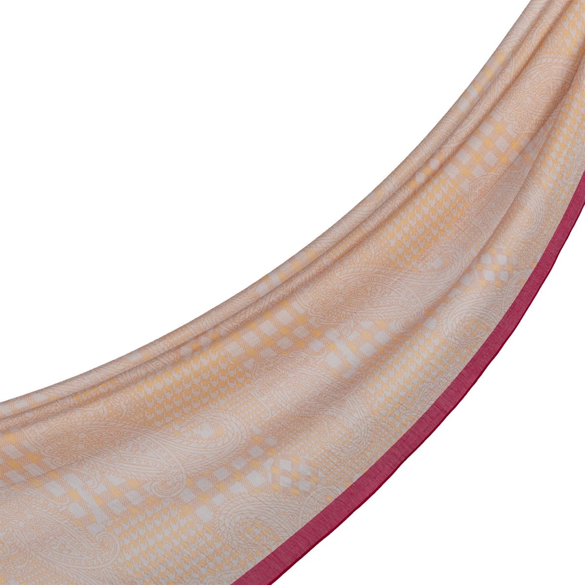 İpekevi Yamalı Paisley Desenli Tensel Şal 02375-Bej Gold