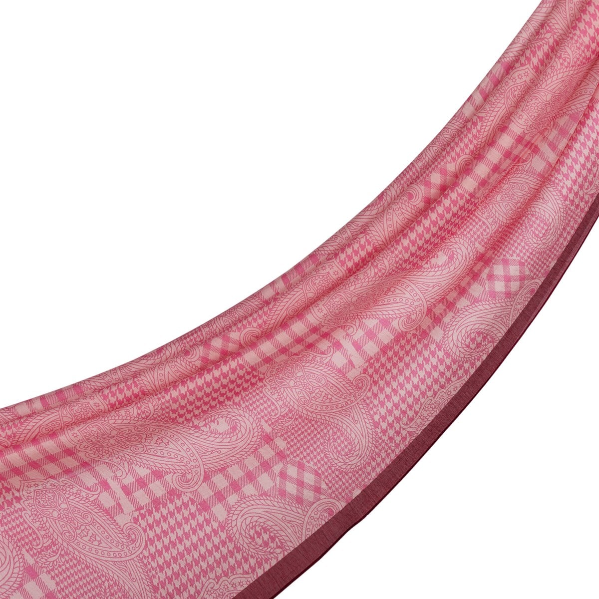 İpekevi Yamalı Paisley Desenli Tensel Şal 02375-Gül Pembe