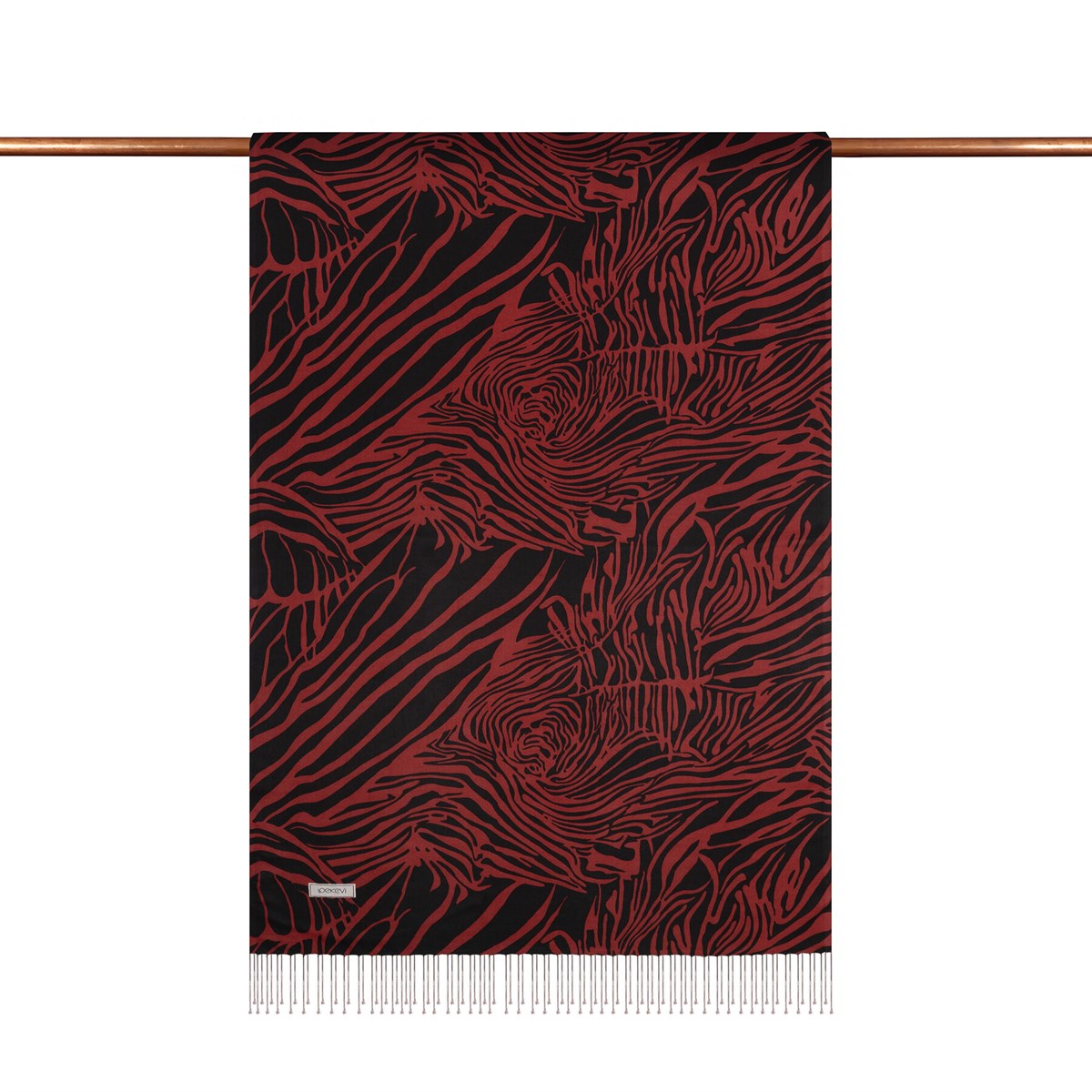 İpekevi Zebra Desenli İpek Şal 02671-Siyah Bordo