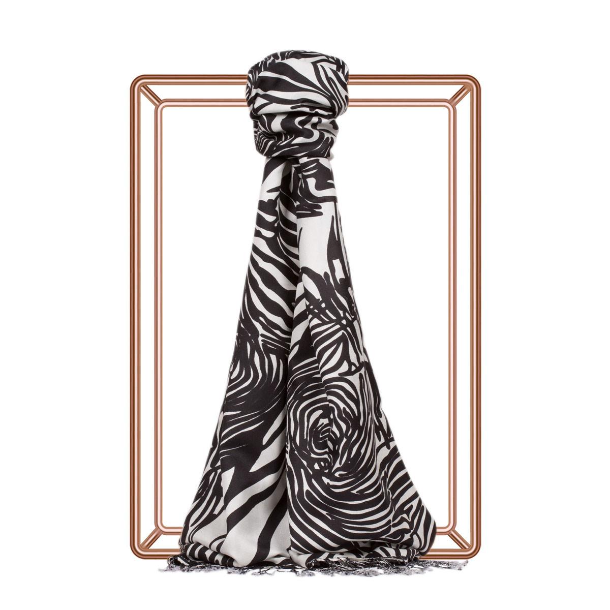 İpekevi Zebra Desenli İpek Şal 02671-Siyah Beyaz