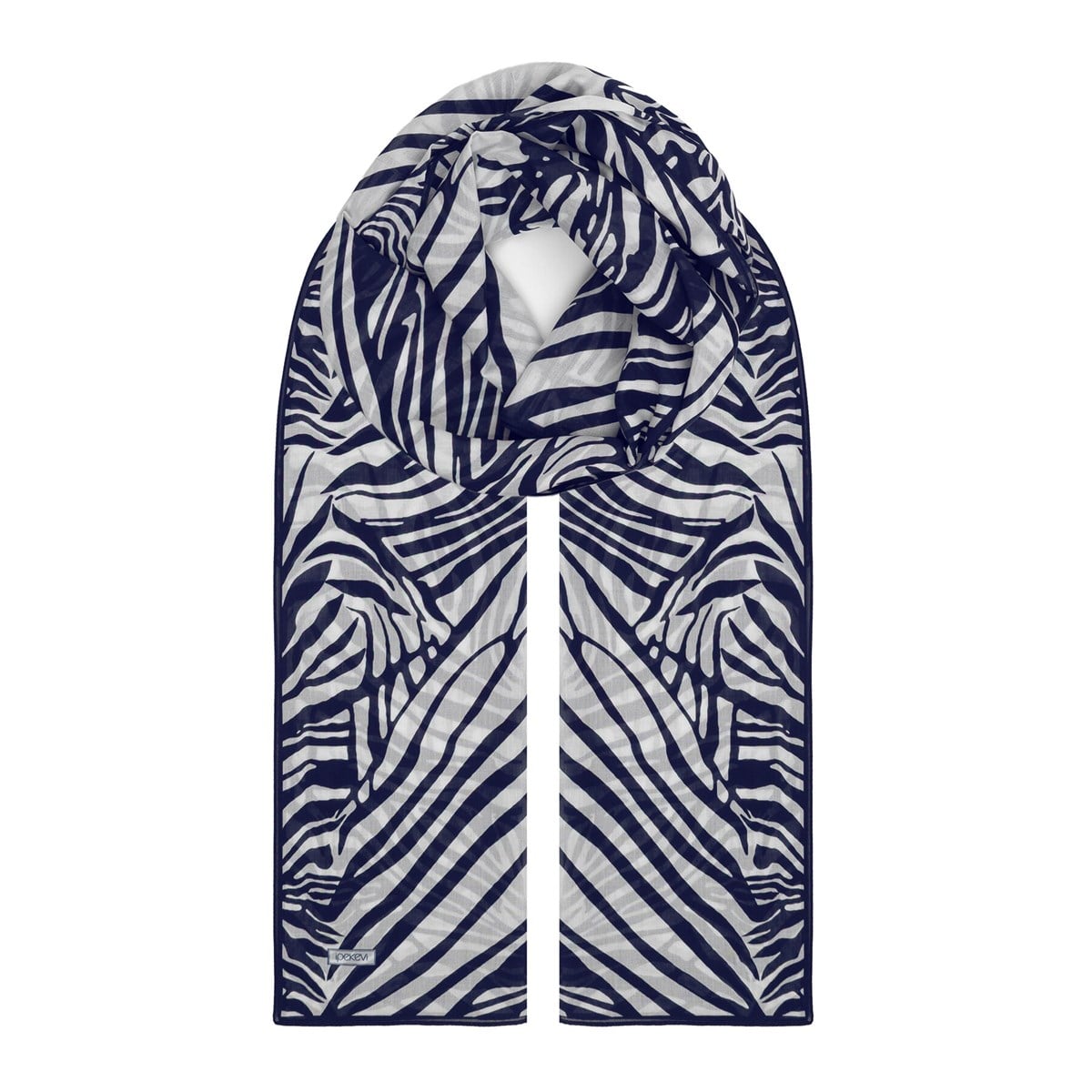 İpekevi Zebra Desenli Pamuk Şal 03059-Lacivert Beyaz