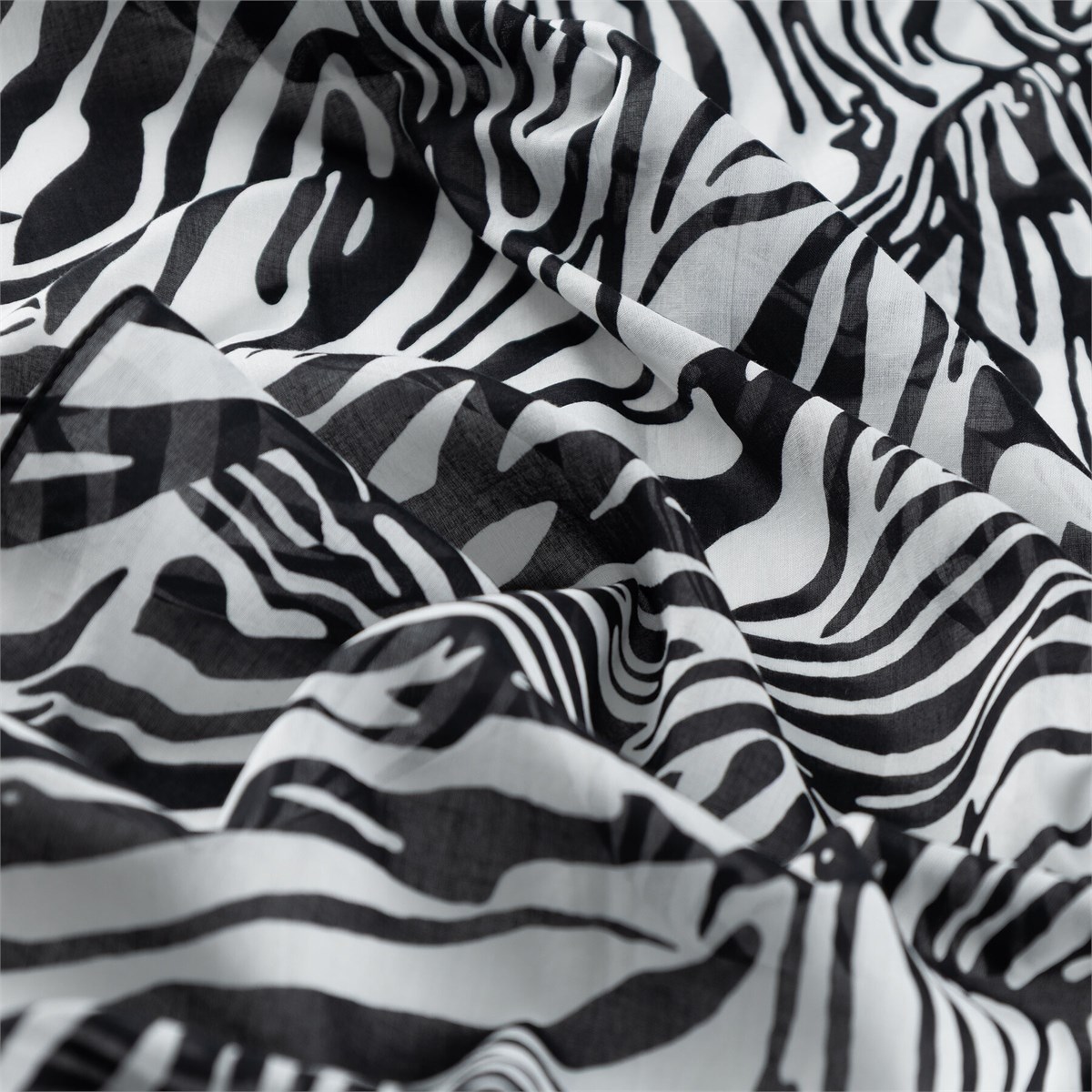 İpekevi Zebra Desenli Pamuk Şal 03059-Siyah Beyaz