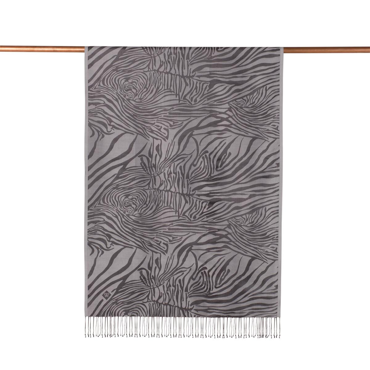 İpekevi Zebra Jakar Desenli İpek Şal 05139-Gümüş