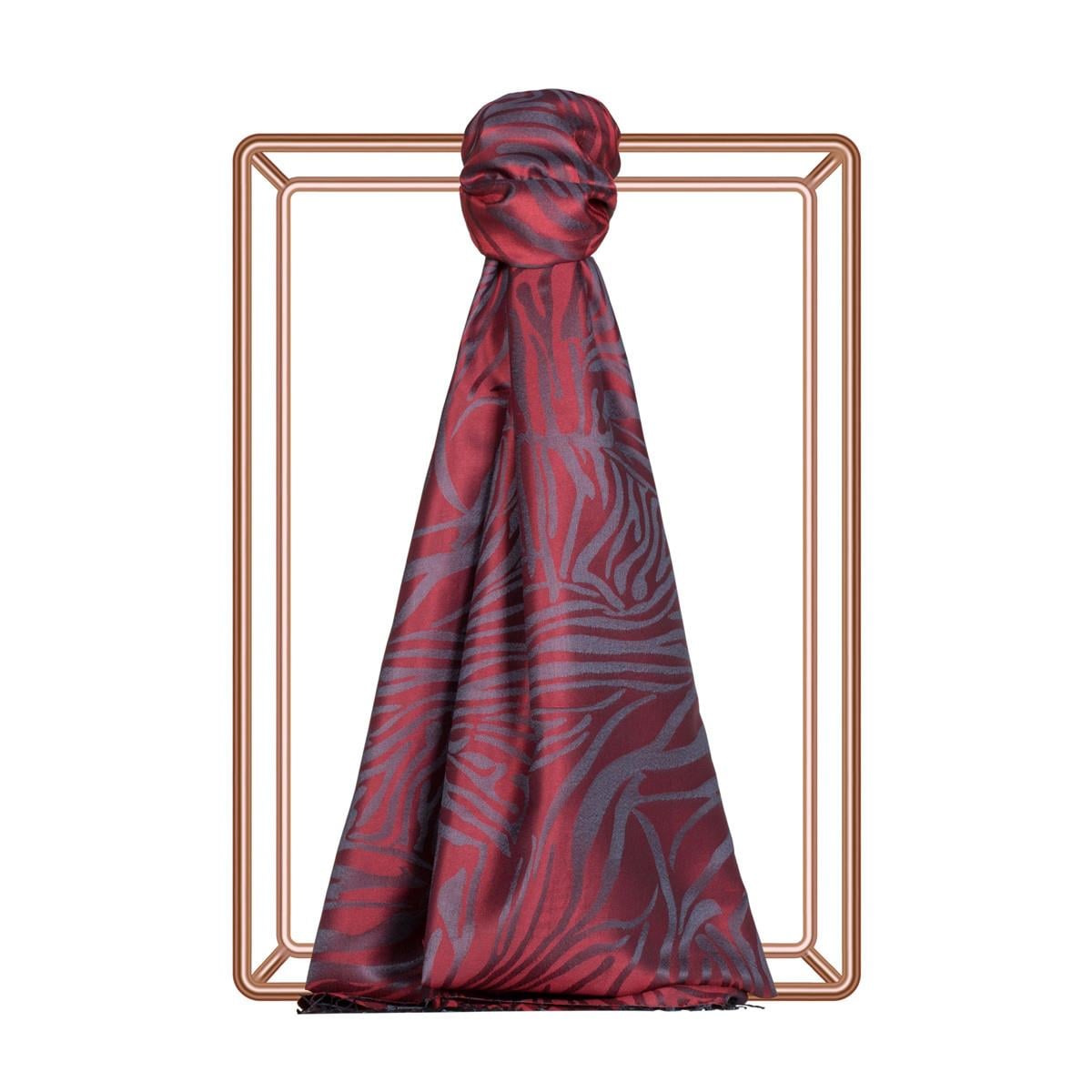 İpekevi Zebra Jakar Desenli İpek Şal 05139-Burgundy