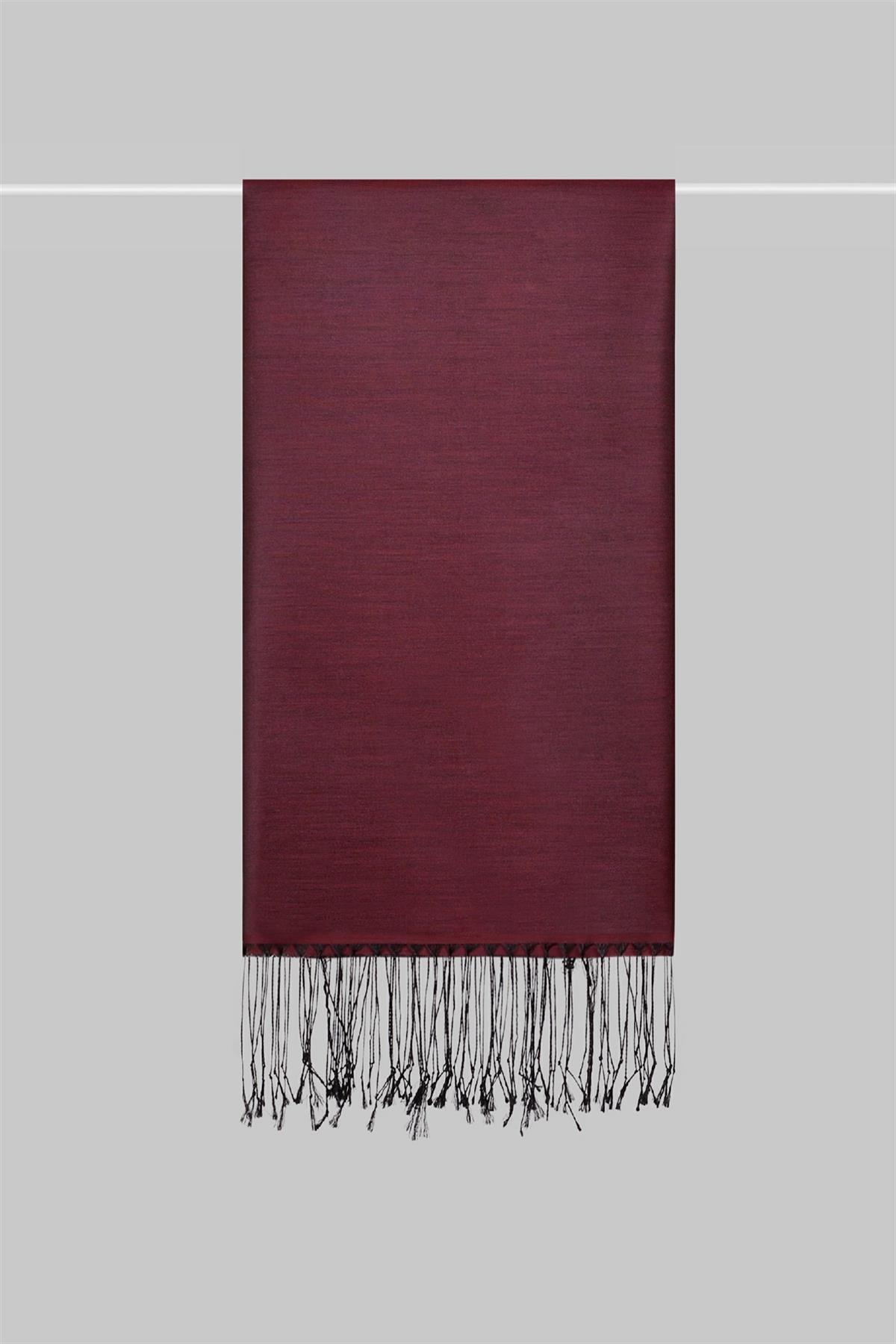 Kroren Düz Renk İpeksi Şal 4026-Siyah Bordo