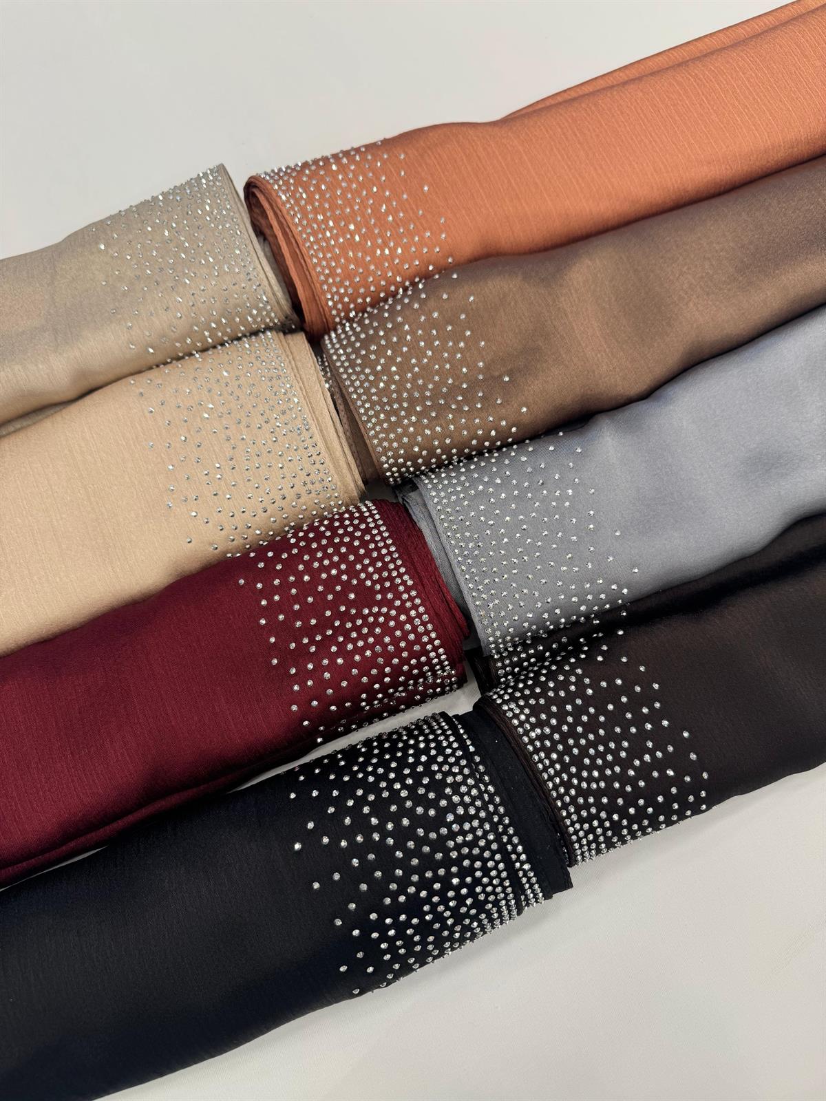 Kroren Parlak Taşlı Jan Jan Şal 7301-Acı Kahve