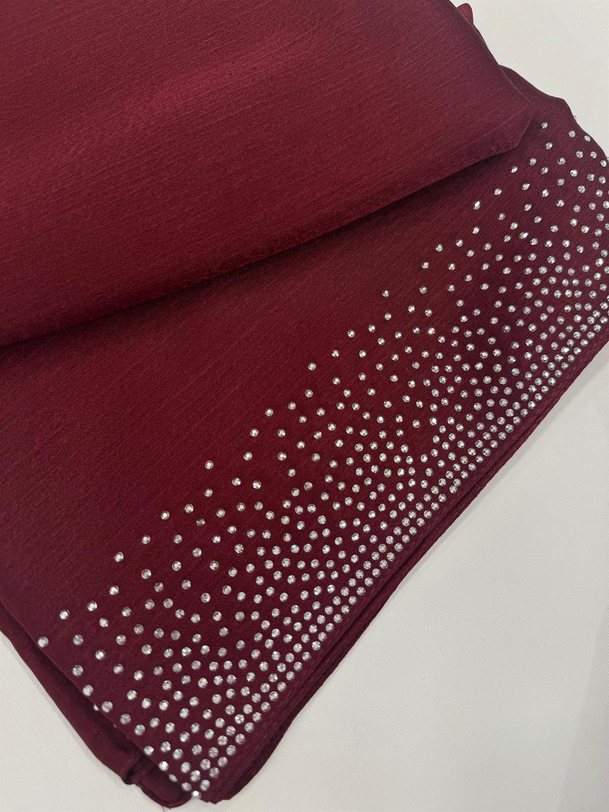 Kroren Parlak Taşlı Jan Jan Şal 7301-Bordo
