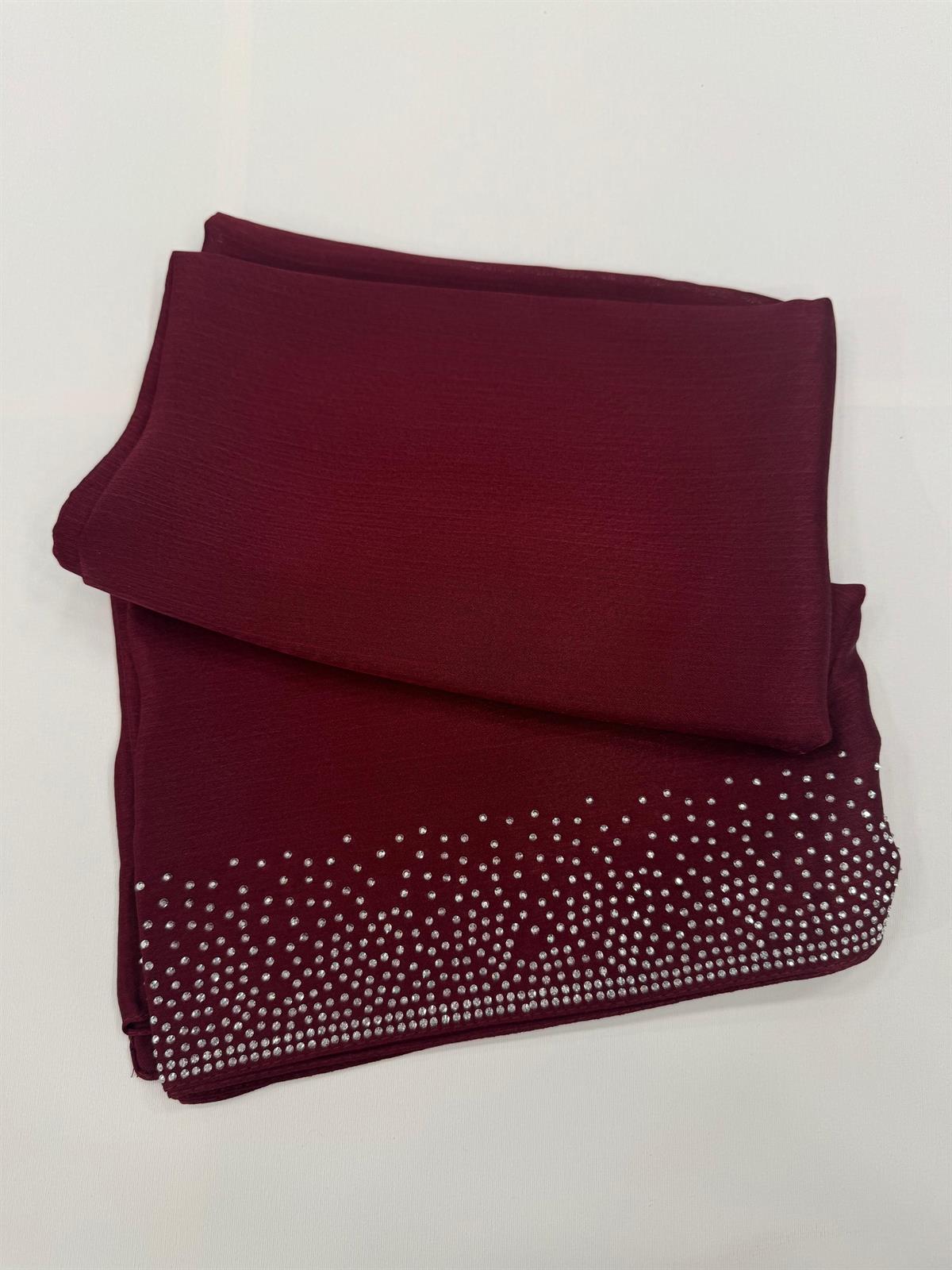 Kroren Parlak Taşlı Jan Jan Şal 7301-Bordo