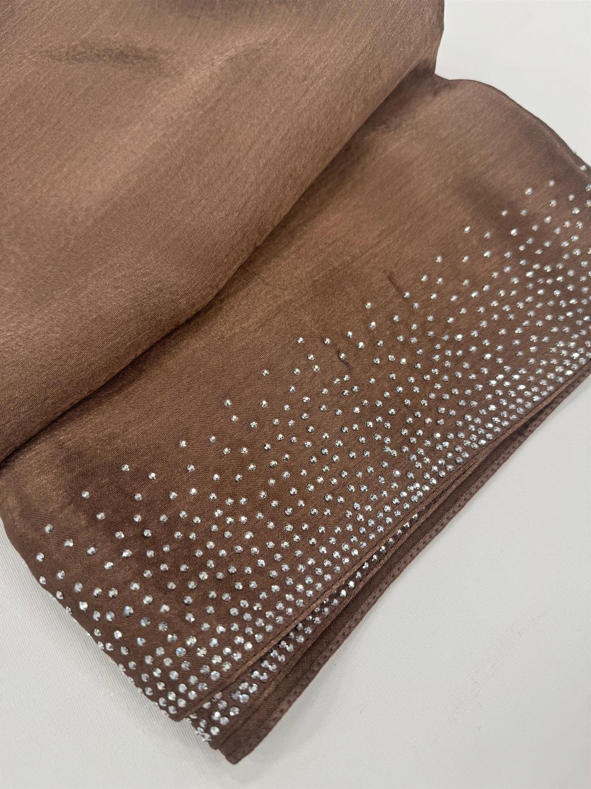 Kroren Parlak Taşlı Jan Jan Şal 7301-Kahve