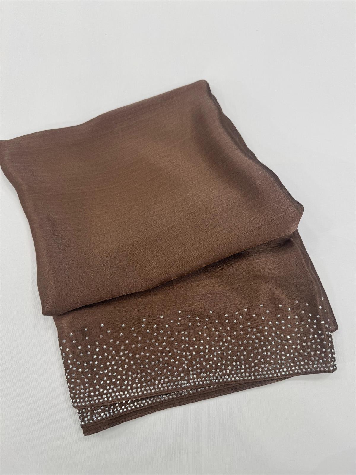 Kroren Parlak Taşlı Jan Jan Şal 7301-Kahve