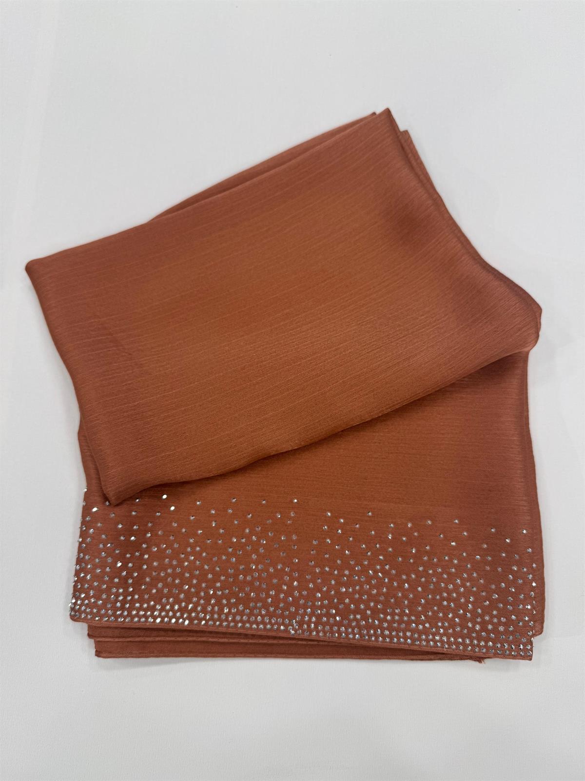 Kroren Parlak Taşlı Jan Jan Şal 7301-Soğan Kabuğu