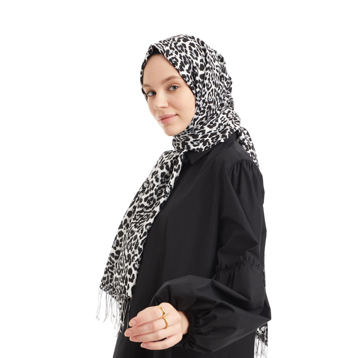 Qoza Leopar Desenli Modal İpek Şal 7791-Siyah