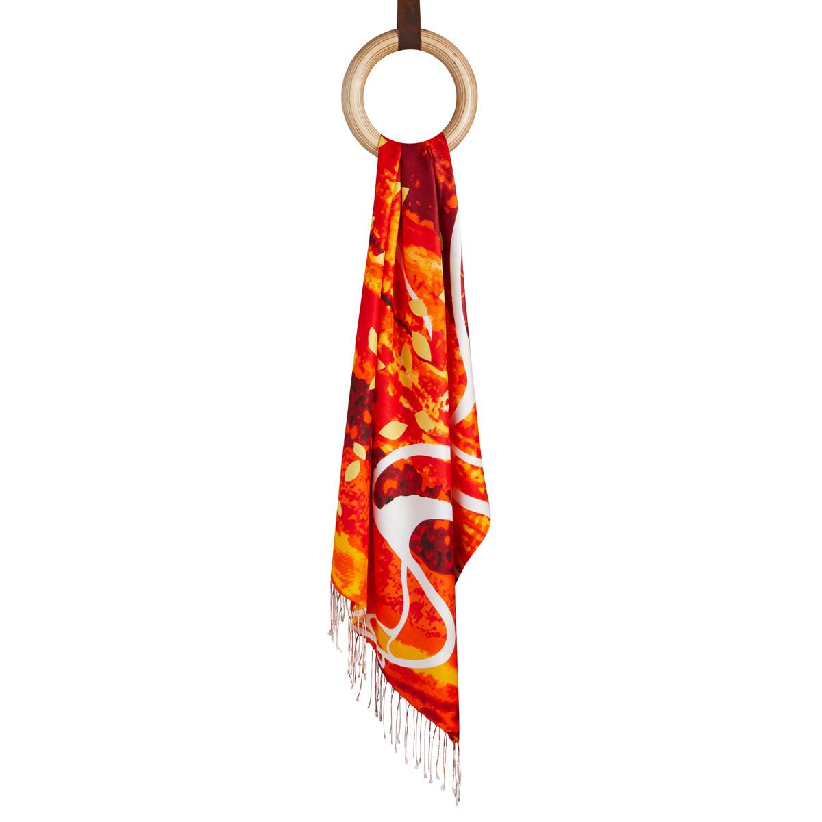 Qoza Sunset Desenli Modal İpek Şal 7779-Turuncu