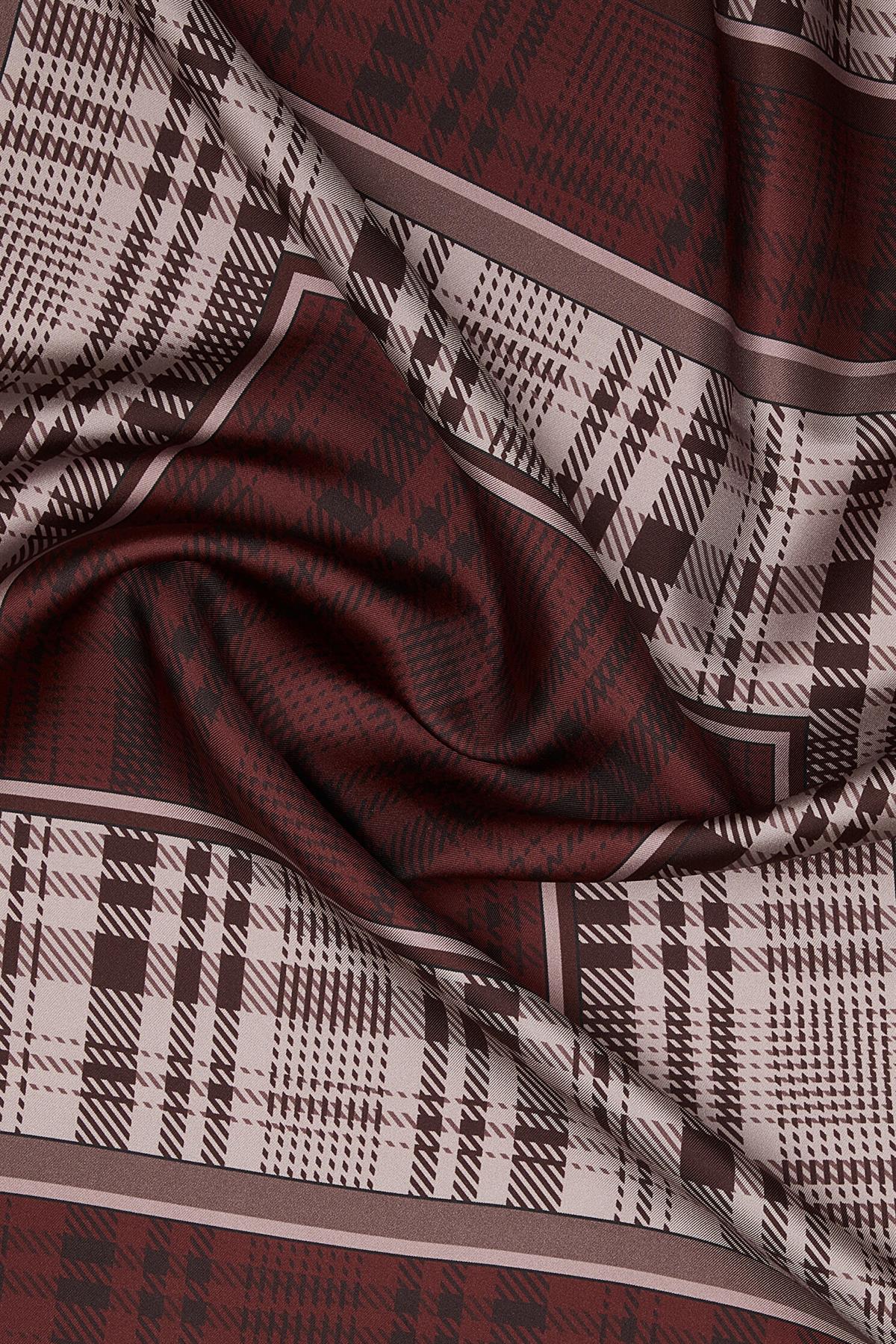 Vakko Ekose Desenli Tivil İpek Eşarp 40799-Bordo