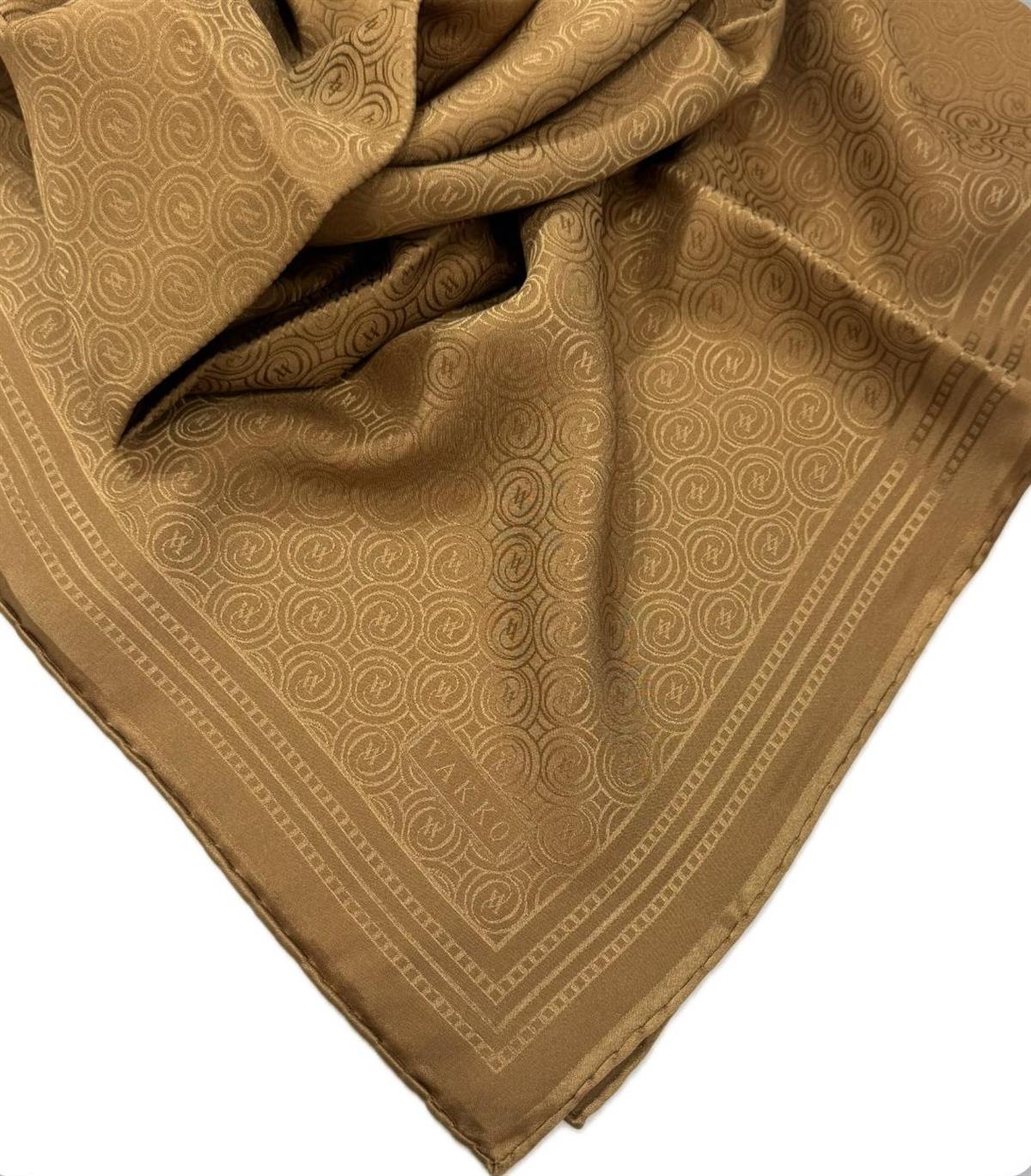 Vakko Jakar Monogram İpek Eşarp 41363-Açık Kahve