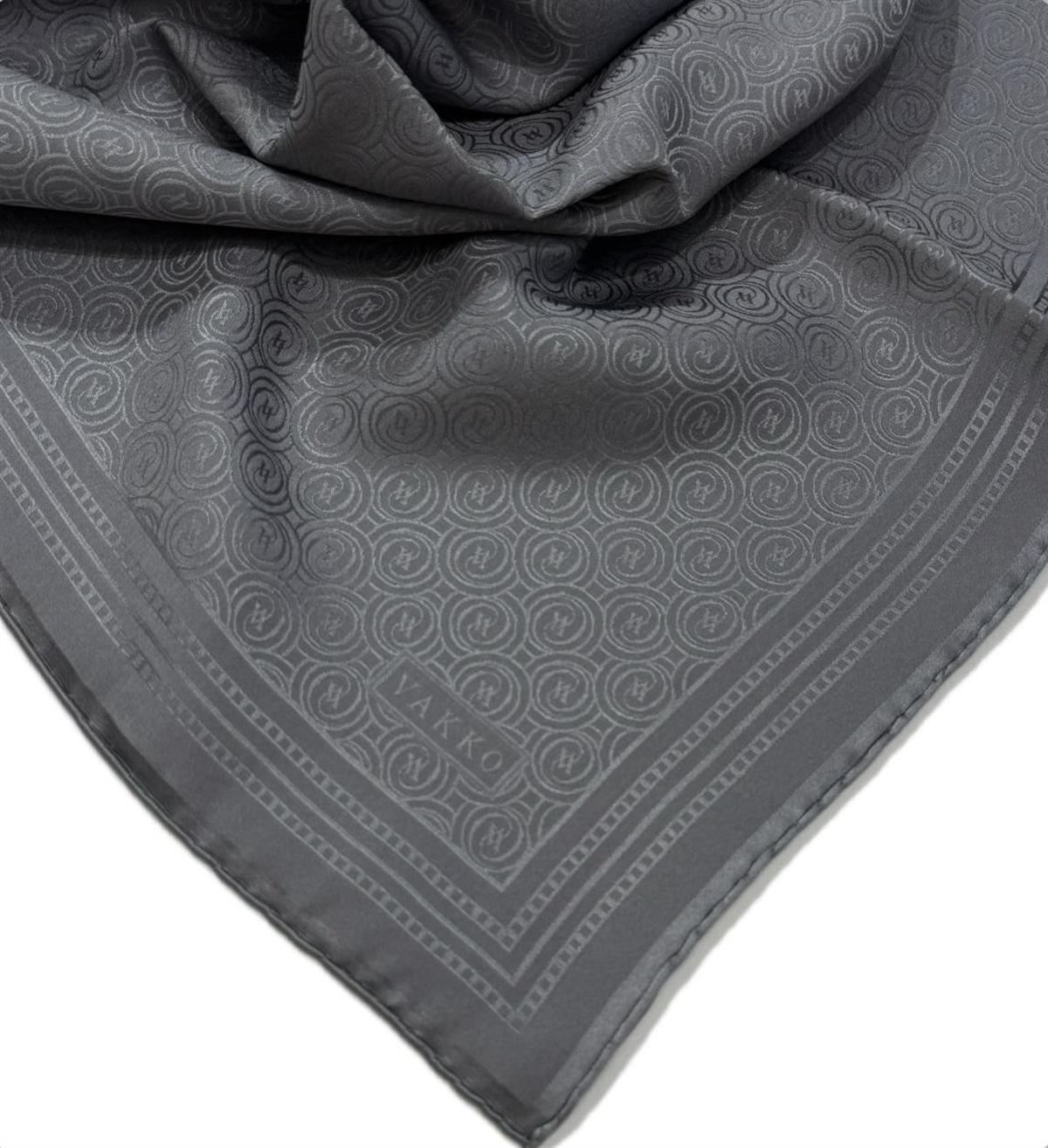 Vakko Jakar Monogram İpek Eşarp 41363-Gri