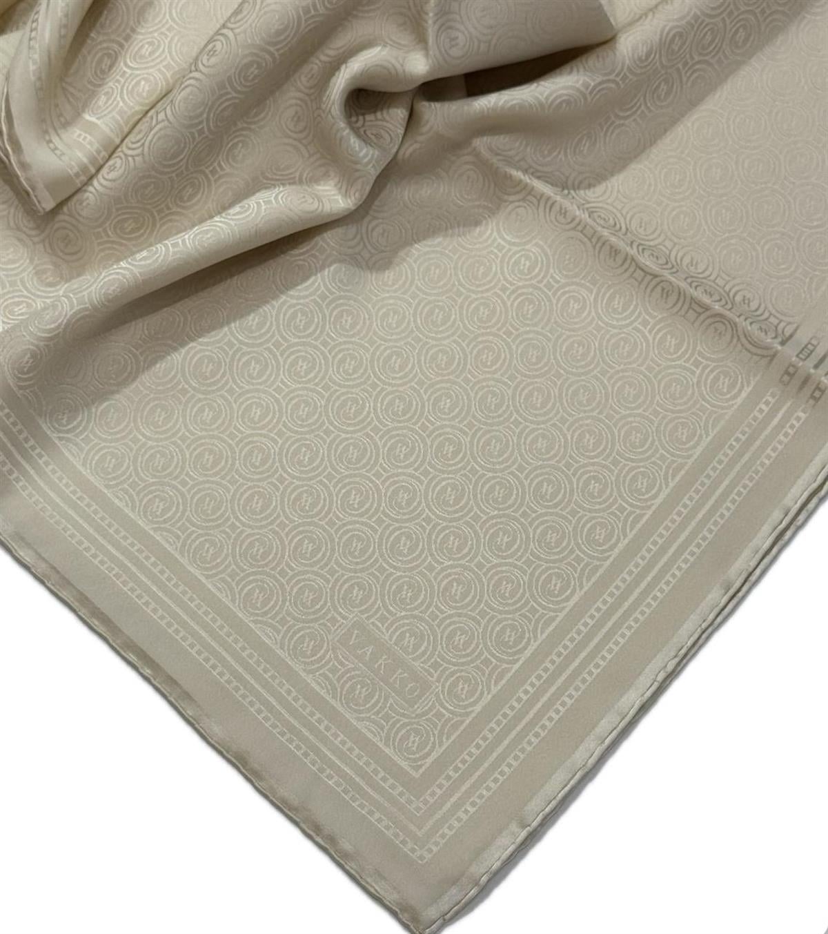 Vakko Jakar Monogram İpek Eşarp 41363-Ekru