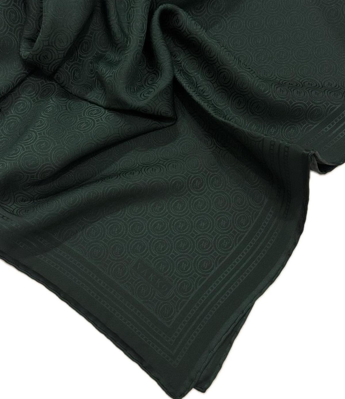 Vakko Jakar Monogram İpek Eşarp 41363-Zümrüt Yeşili