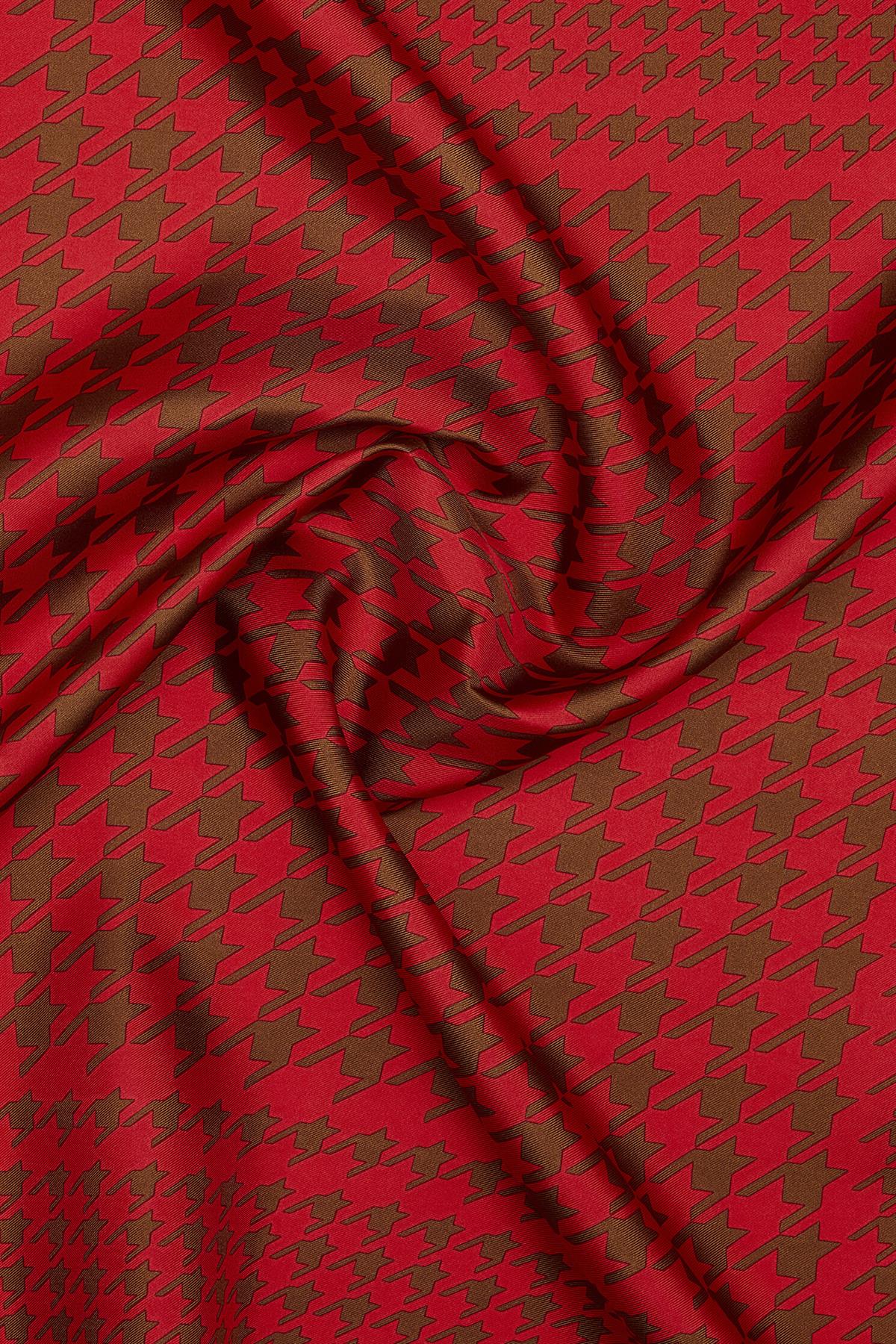 Vakko Kazayağı Desenli İpek Tivil Eşarp 40717-Kırmızı