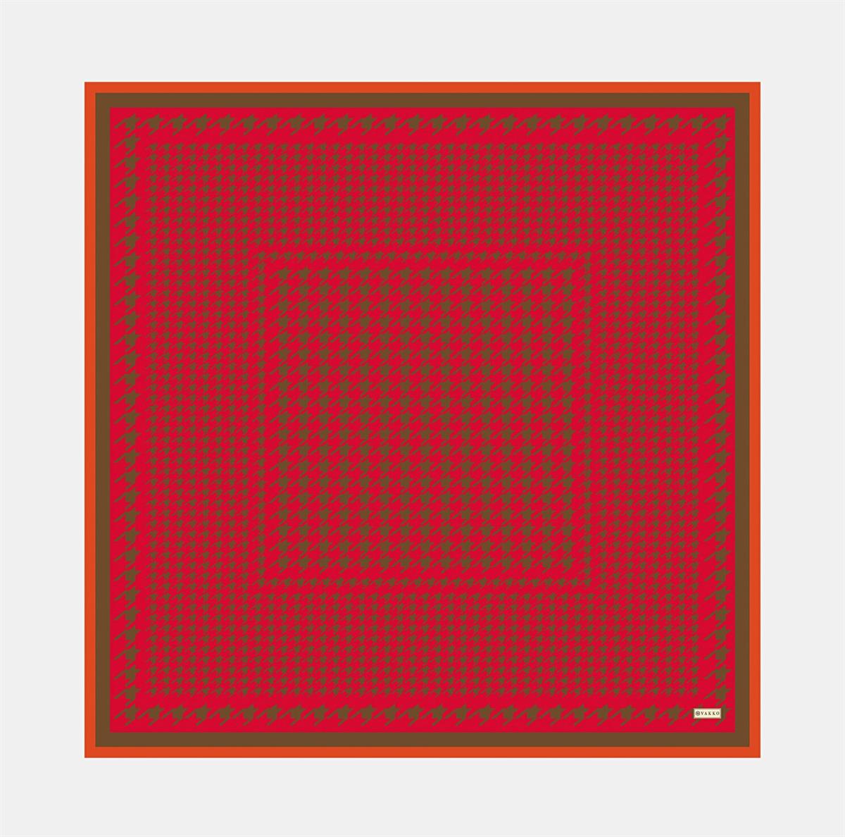 Vakko Kazayağı Desenli İpek Tivil Eşarp 40717-Kırmızı