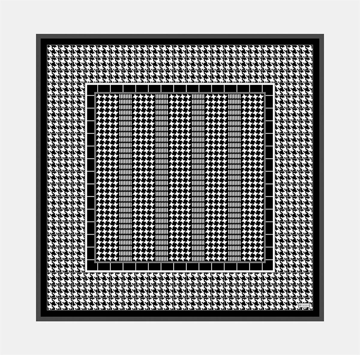 Vakko Kazayağı Desenli Tivil İpek Eşarp 40718-Siyah