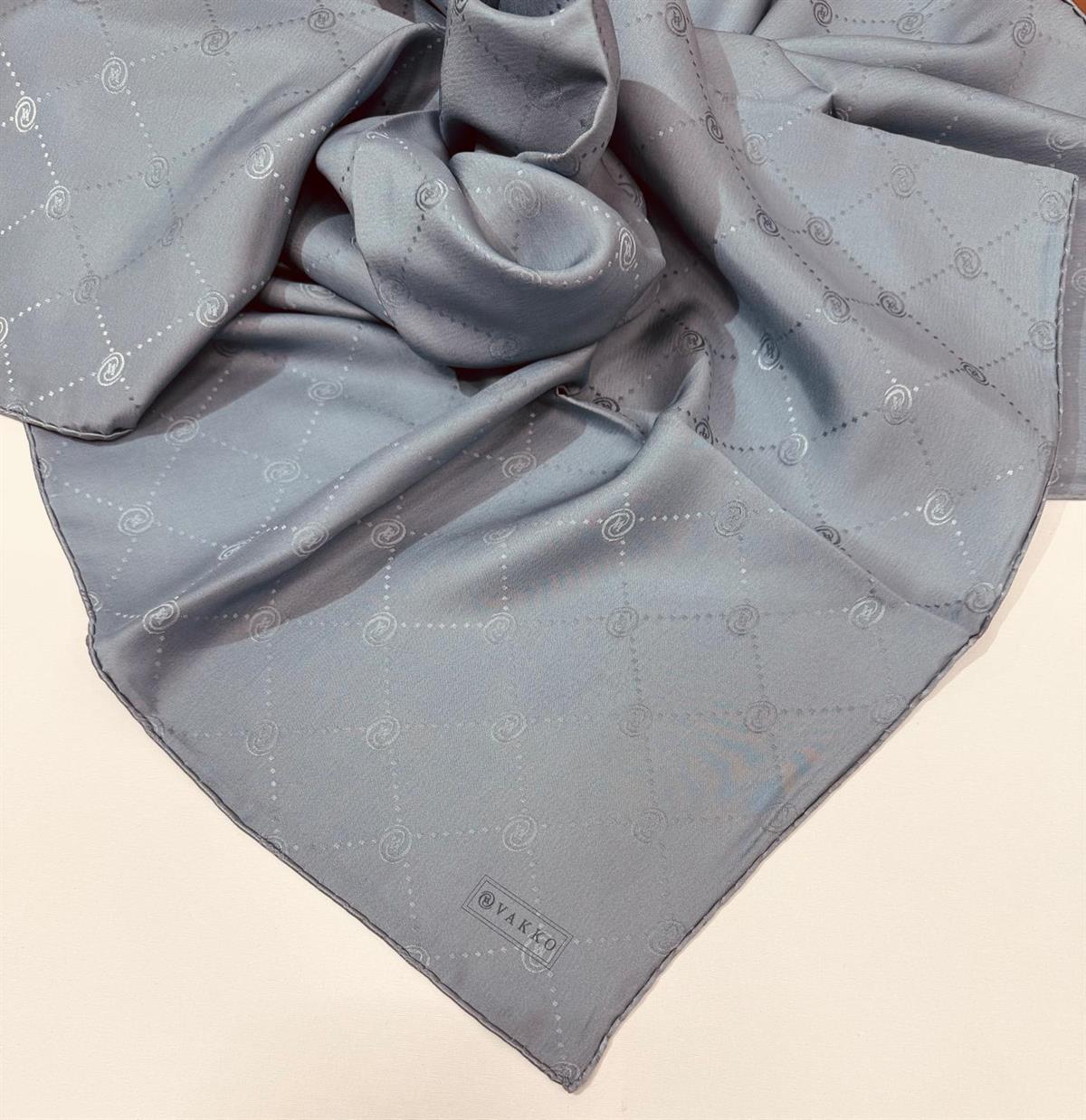 Vakko Monogram Jakar İpek  Eşarp 41549-Açık Gri