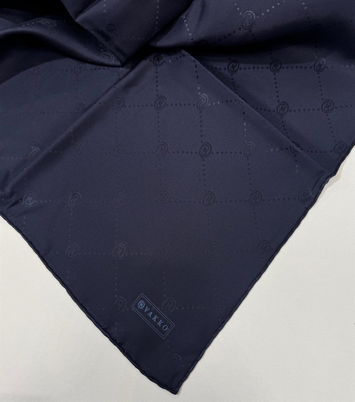 Vakko Monogram Jakar İpek  Eşarp 41549-Lacivert
