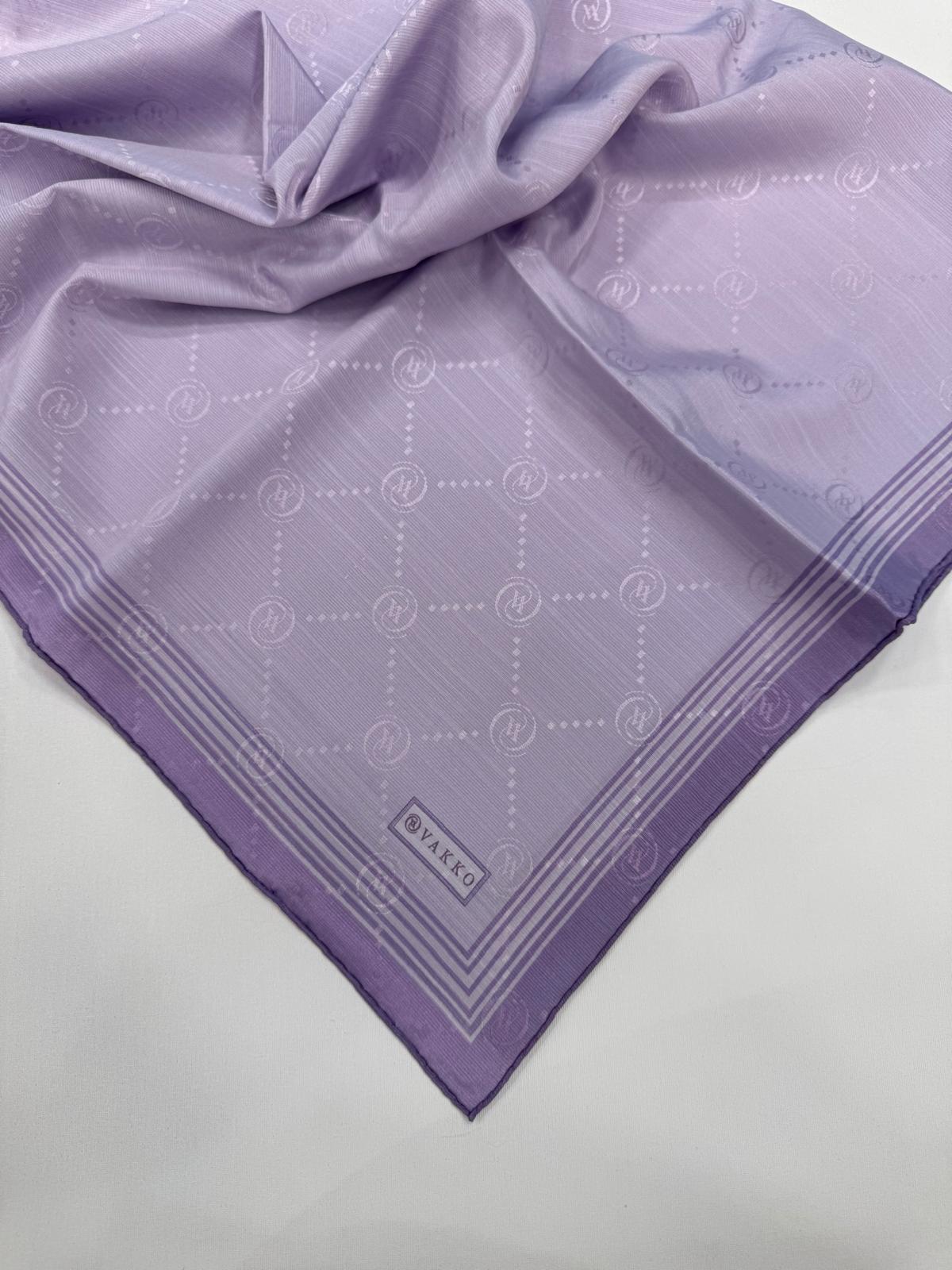 Vakko Monogram Pamuk İpek Bordürlü Eşarp 41588-Açık Lila