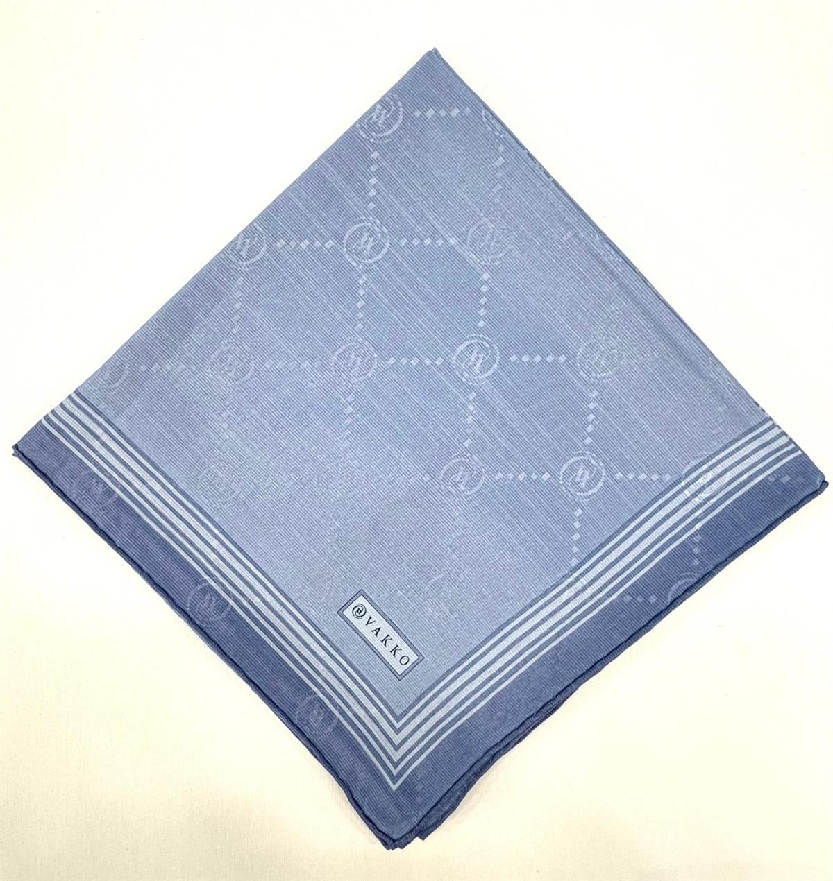 Vakko Monogram Pamuk İpek Bordürlü Eşarp 41588-Mavi