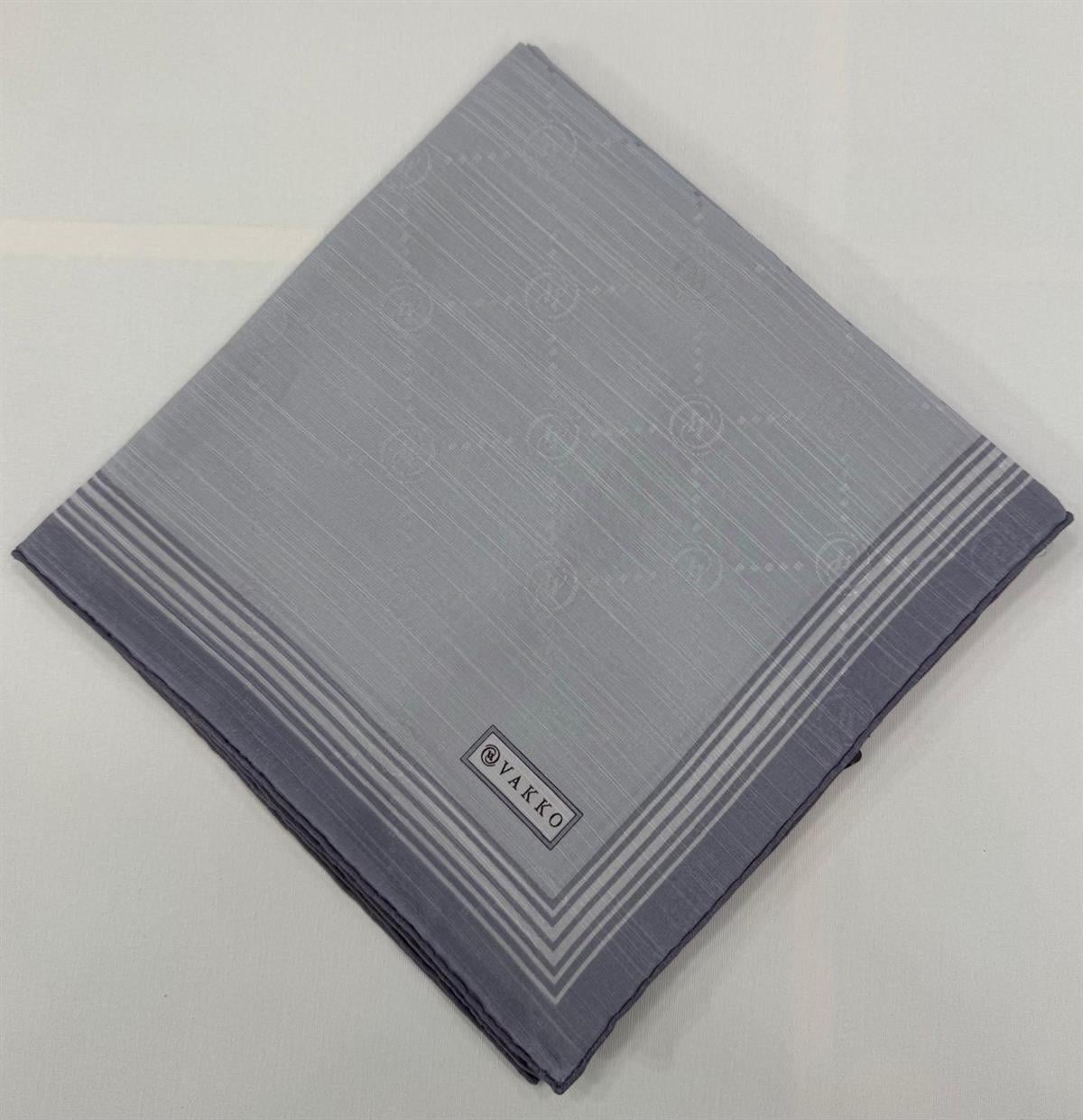 Vakko Monogram Pamuk İpek Bordürlü Eşarp 41588-Açık Gri