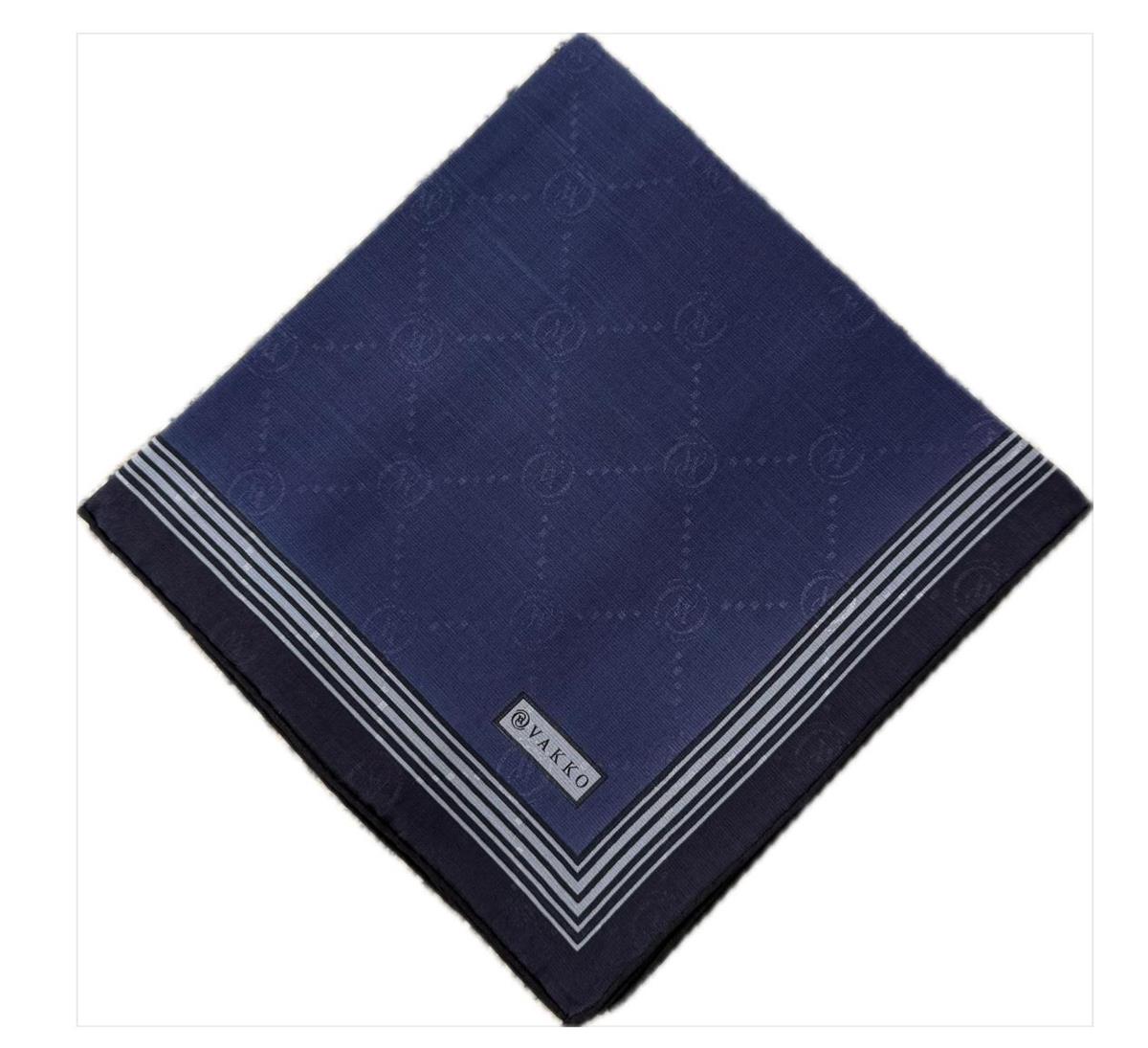 Vakko Monogram Pamuk İpek Bordürlü Eşarp 41588-Lacivert