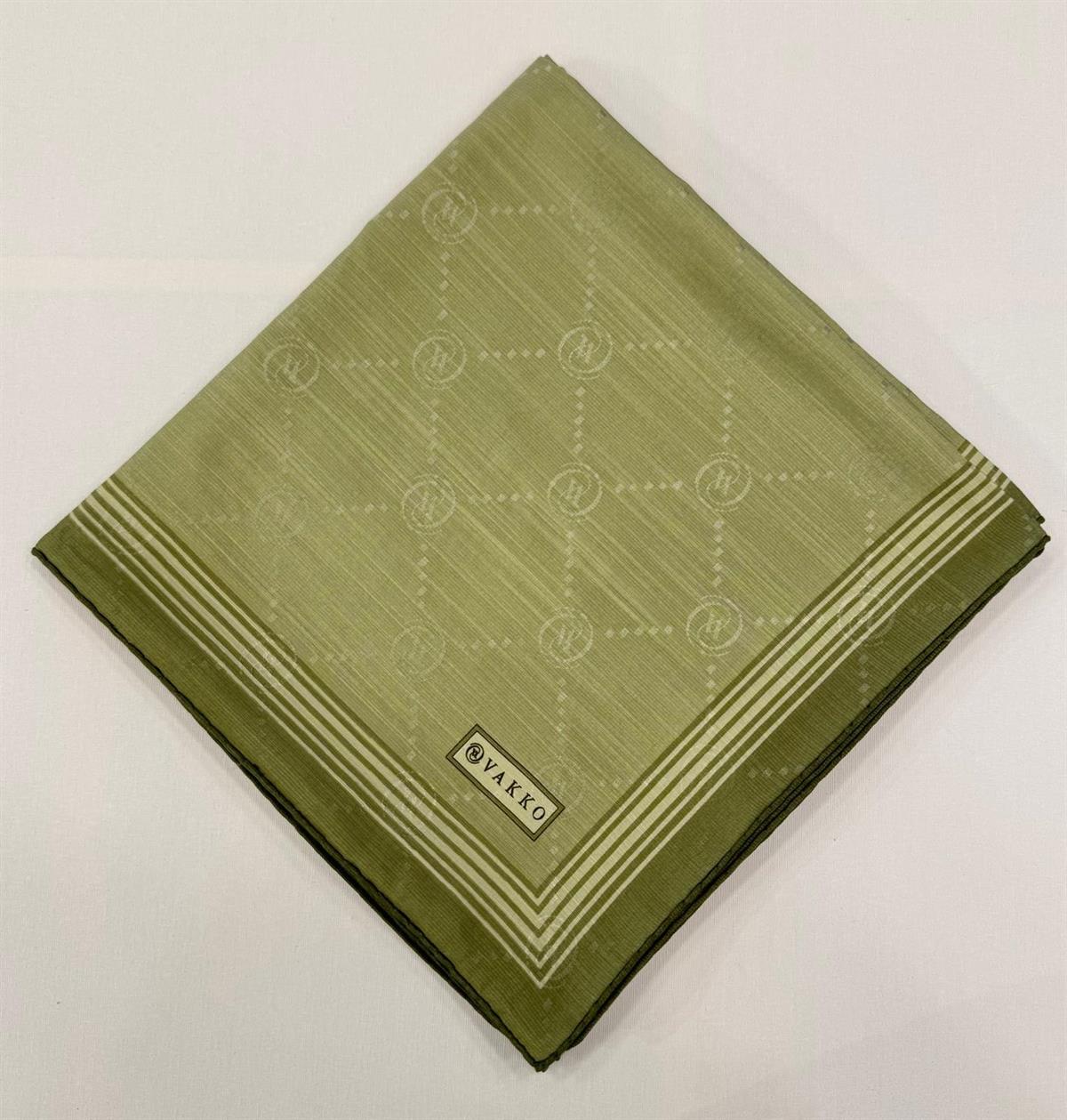 Vakko Monogram Pamuk İpek Bordürlü Eşarp 41588-Haki