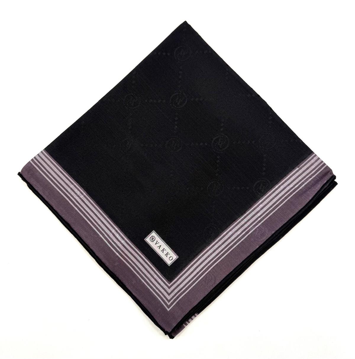 Vakko Monogram Pamuk İpek Bordürlü Eşarp 41588-Siyah