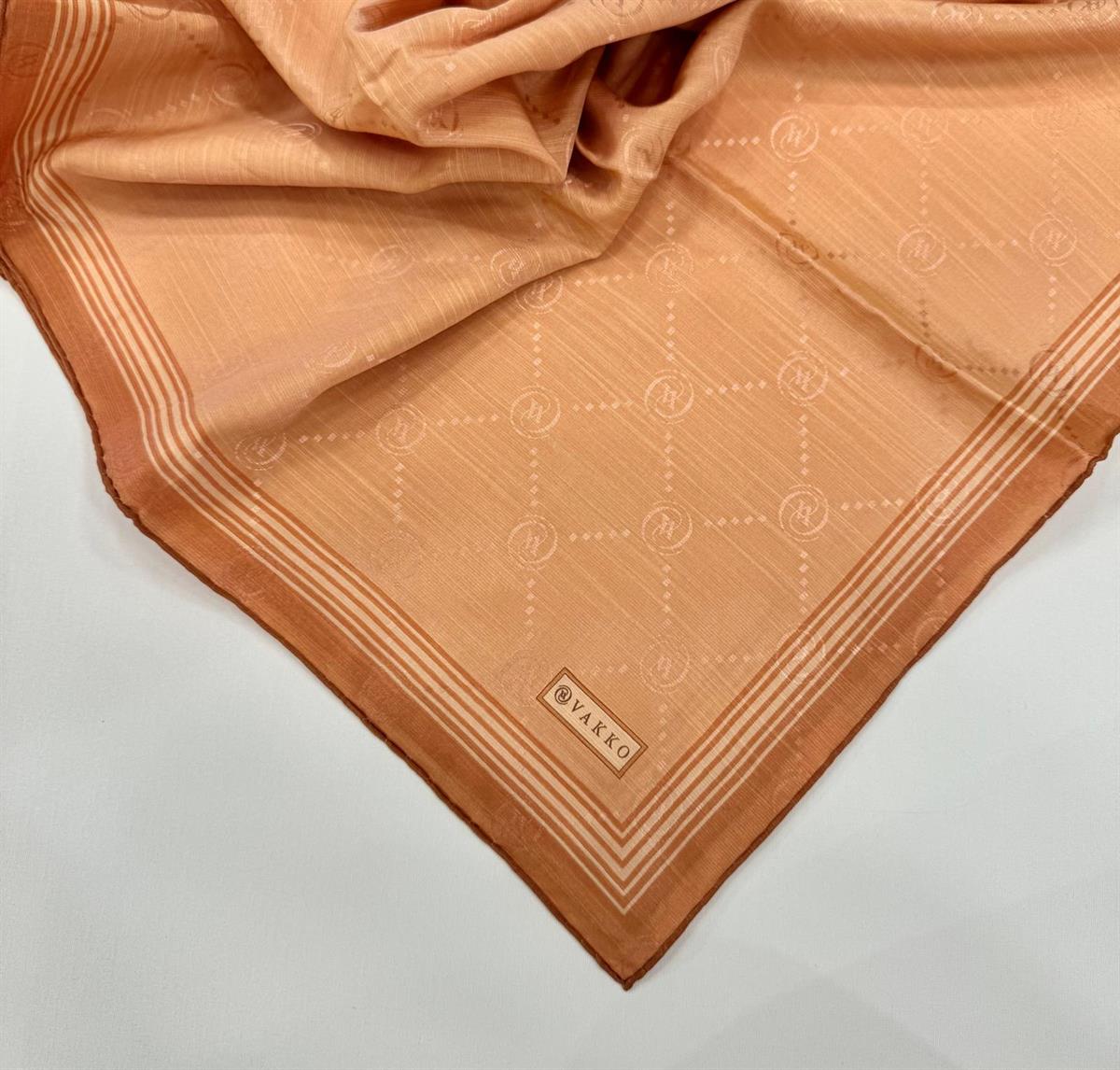 Vakko Monogram Pamuk İpek Bordürlü Eşarp 41588-Somon