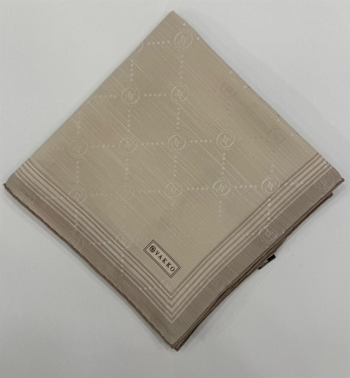 Vakko Monogram Pamuk İpek Bordürlü Eşarp 41588-Vizon