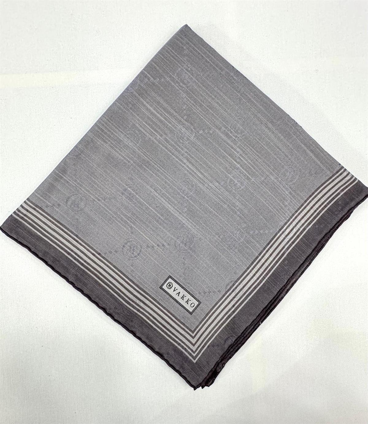 Vakko Monogram Pamuk İpek Bordürlü Eşarp 41588-Gri