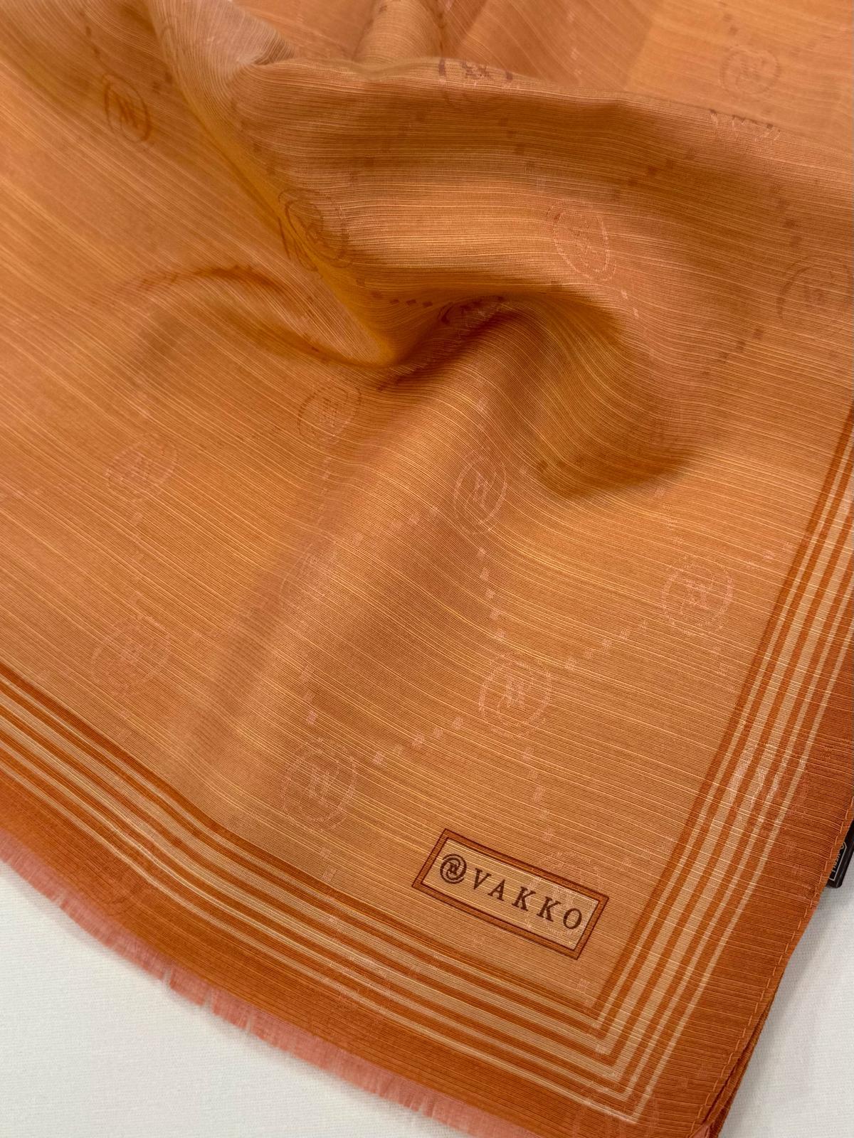 Vakko Monogram Pamuk İpek Bordürlü Şal 41540-Somon