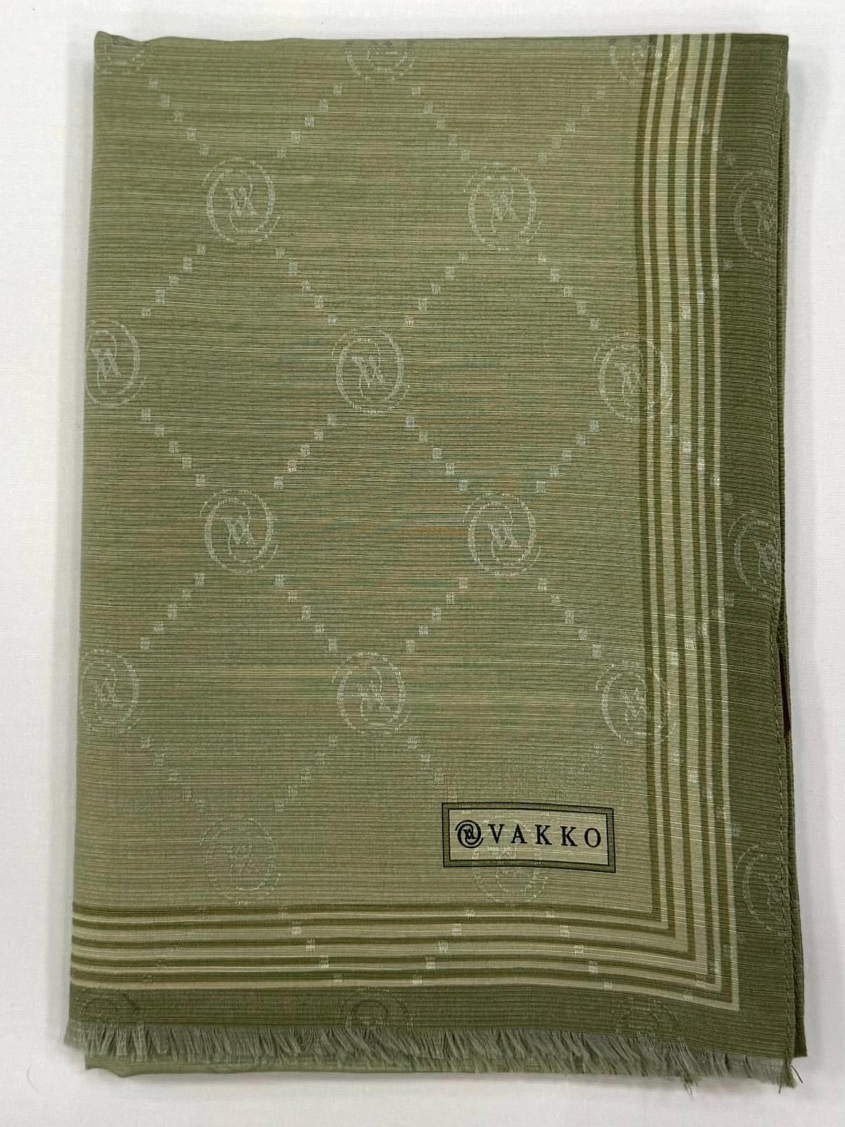 Vakko Monogram Pamuk İpek Bordürlü Şal 41540-Açık Yeşil