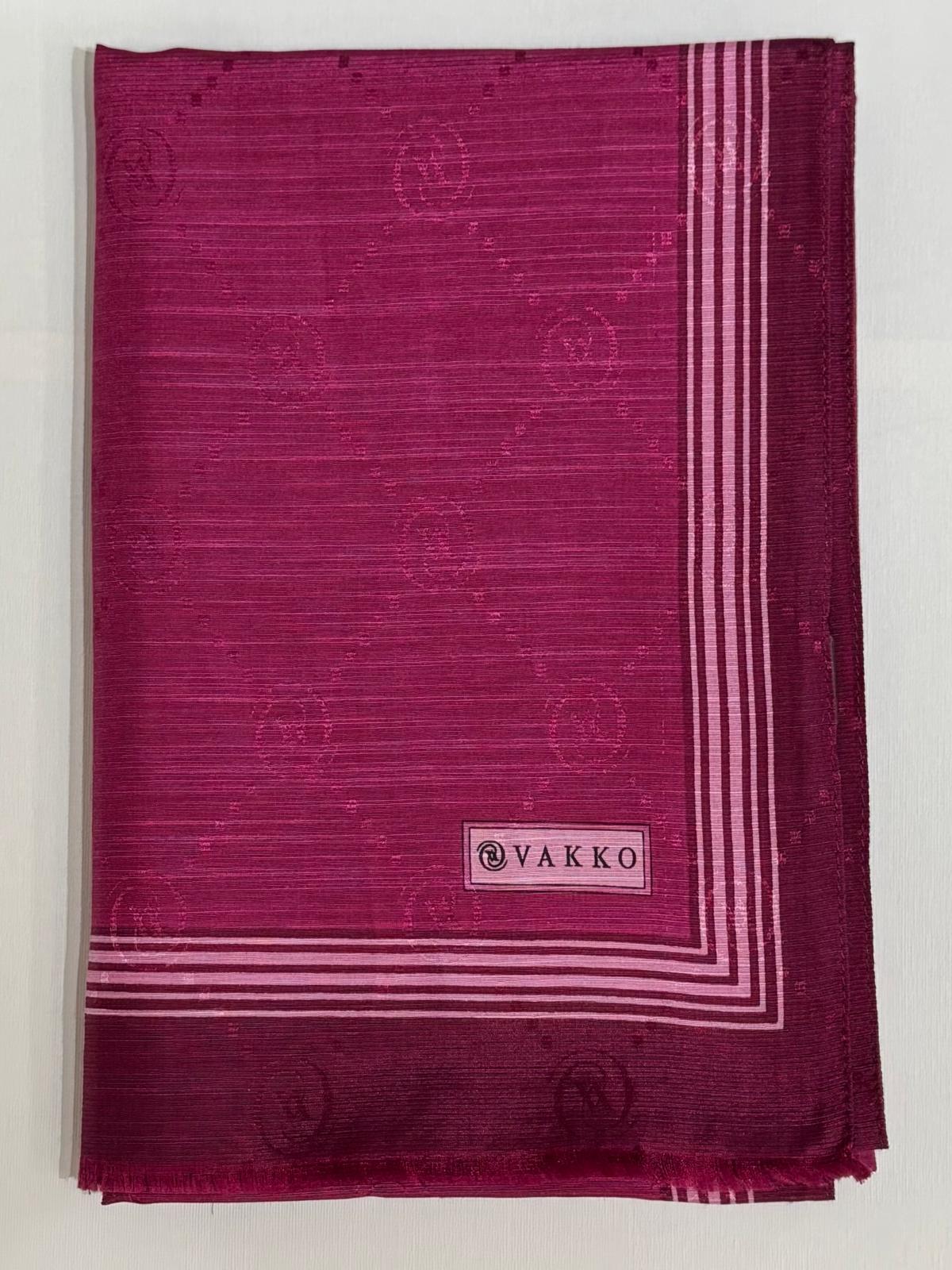 Vakko Monogram Pamuk İpek Bordürlü Şal 41540-Fuşya