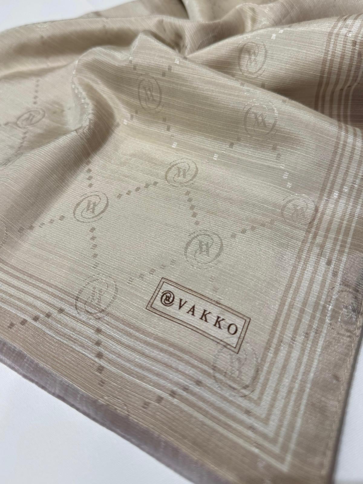 Vakko Monogram Pamuk İpek Bordürlü Şal 41540-Vizon