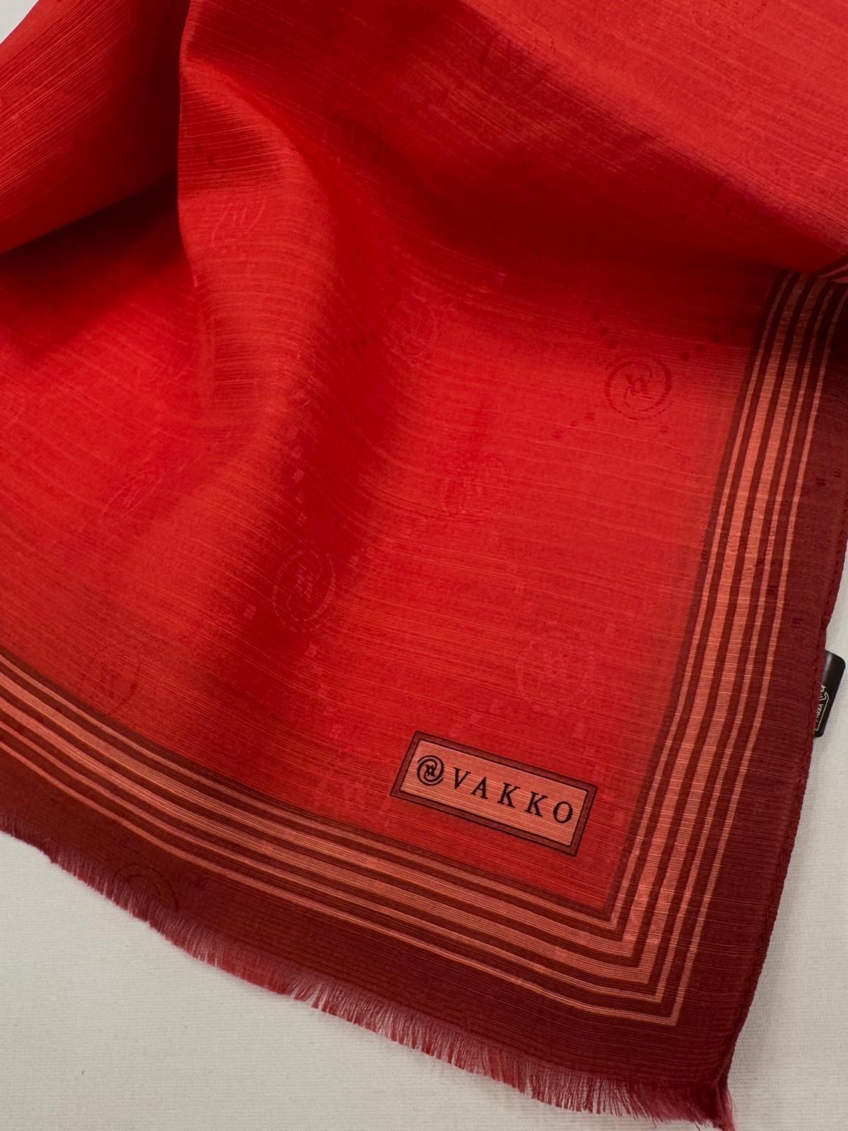 Vakko Monogram Pamuk İpek Bordürlü Şal 41540-Kırmızı