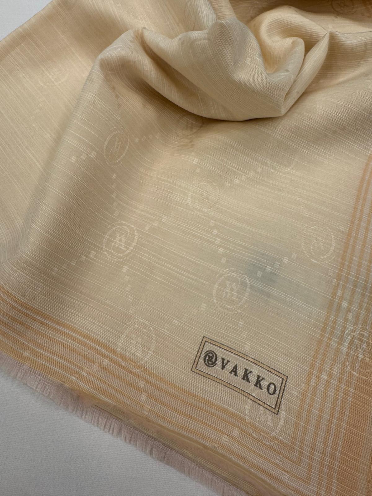 Vakko Monogram Pamuk İpek Bordürlü Şal 41540-Ekru