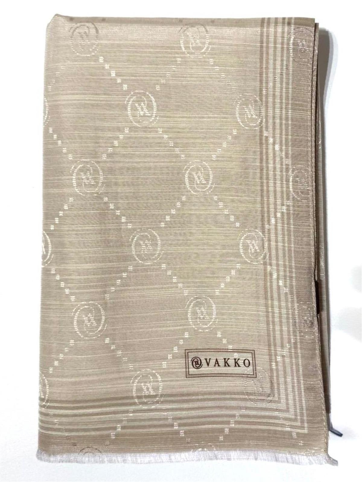 Vakko Monogram Pamuk İpek Bordürlü Şal 41540-Vizon