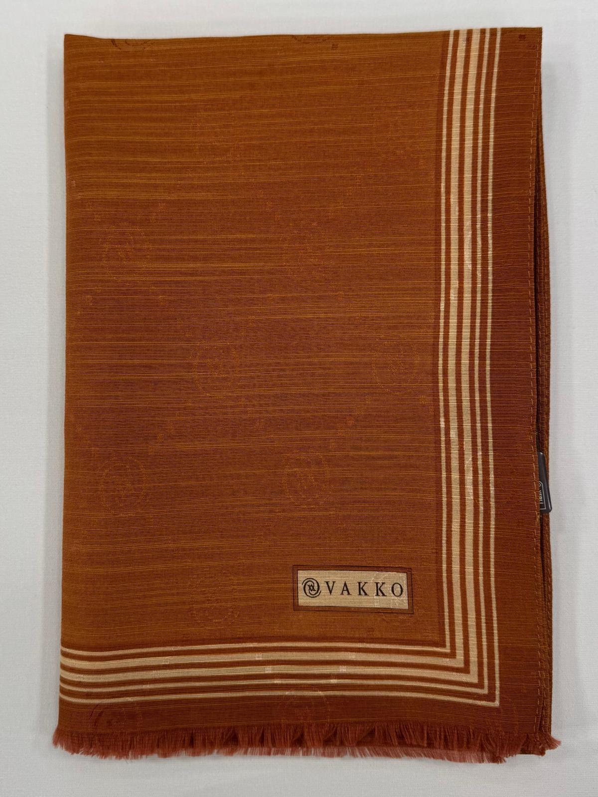 Vakko Monogram Pamuk İpek Bordürlü Şal 41540-Taba