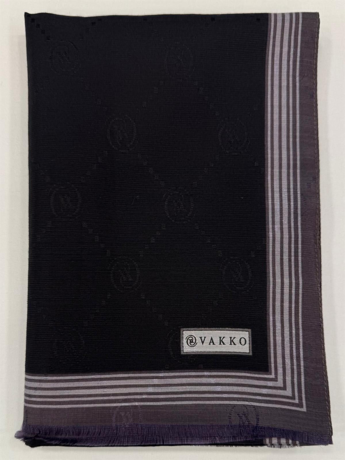 Vakko Monogram Pamuk İpek Bordürlü Şal 41540-Siyah