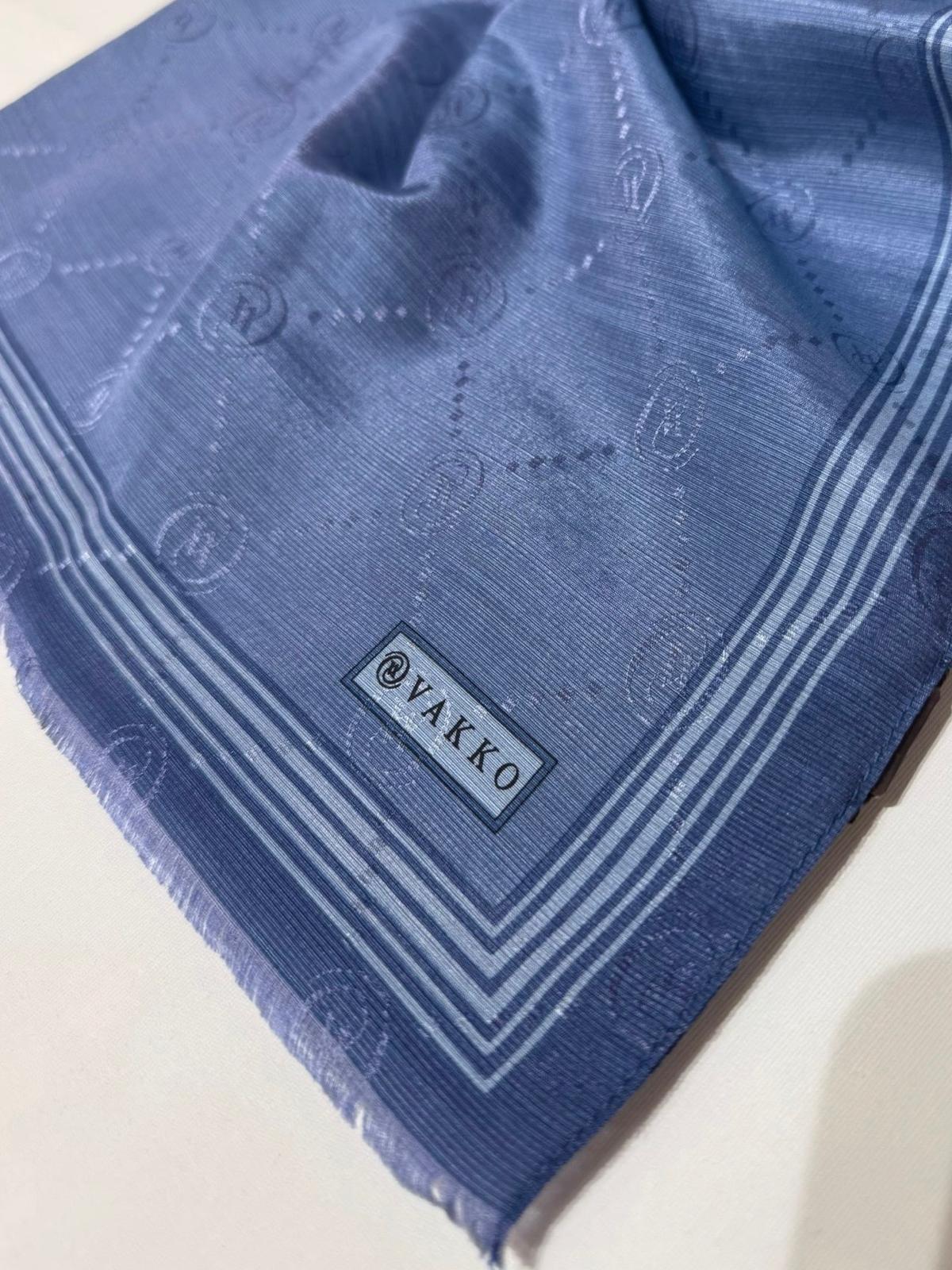 Vakko Monogram Pamuk İpek Bordürlü Şal 41540-Koyu Mavi