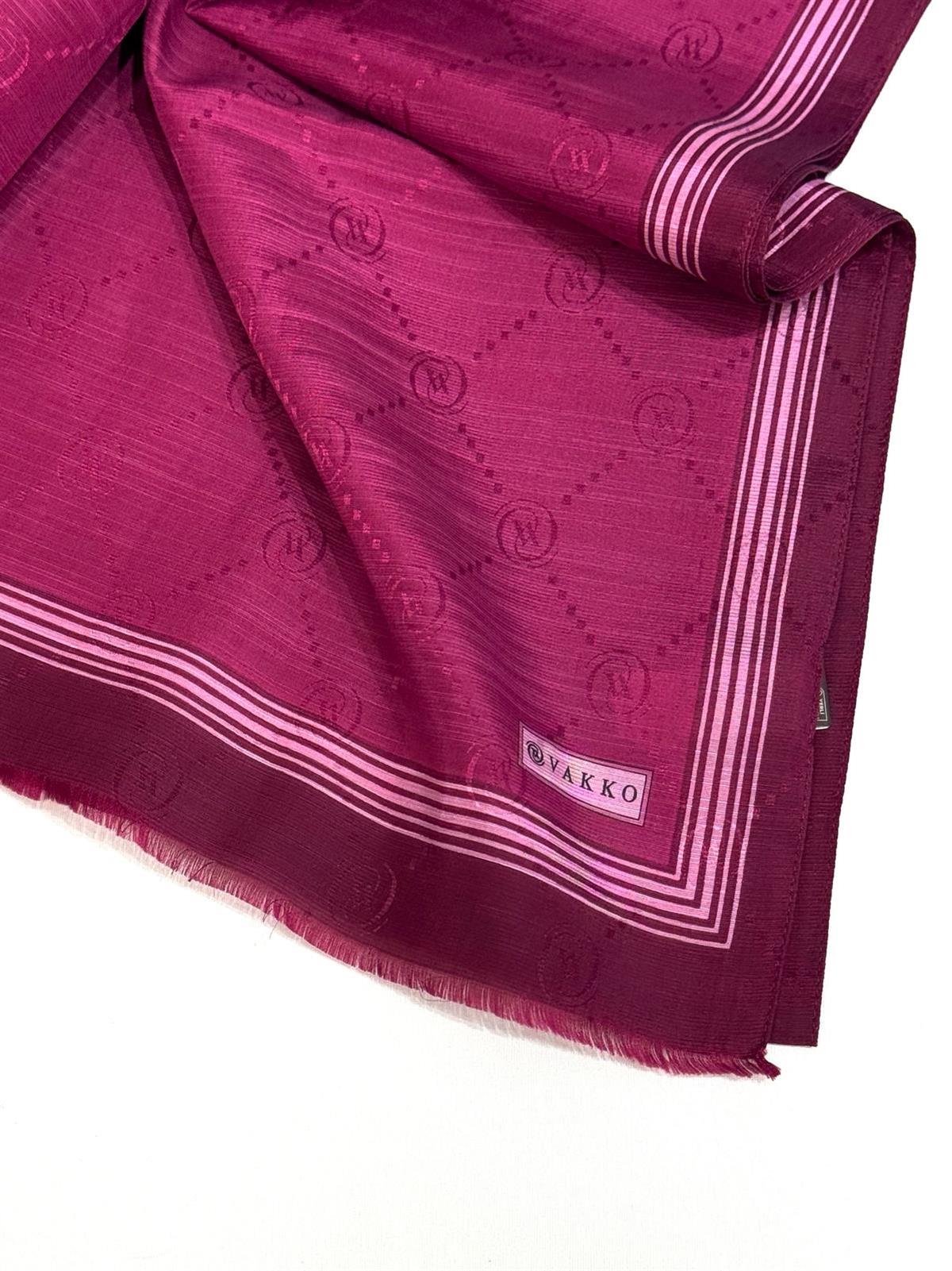 Vakko Monogram Pamuk İpek Bordürlü Şal 41540-Fuşya